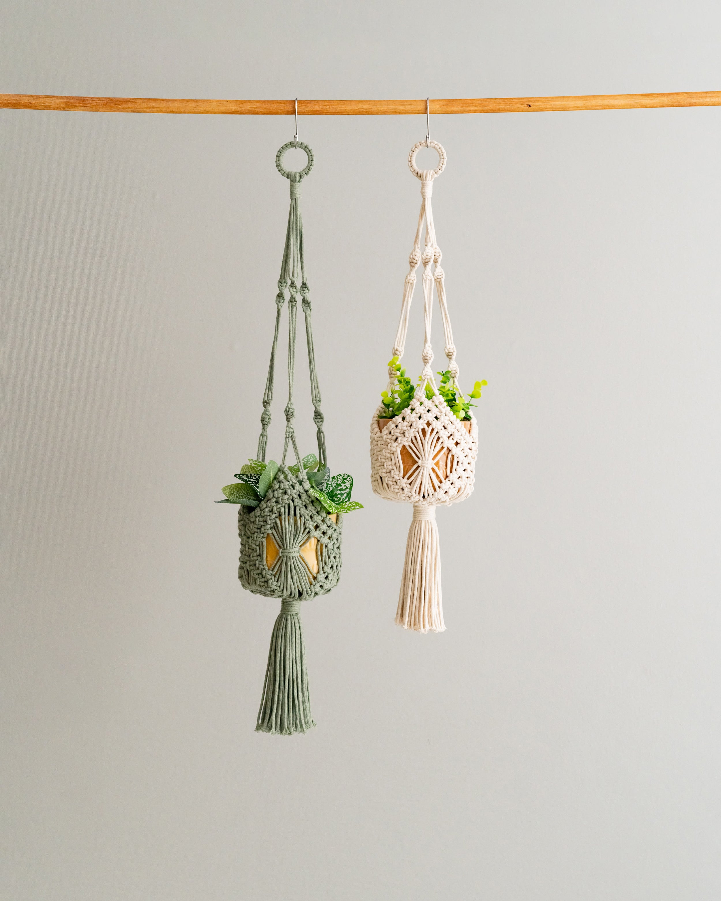 Macrame Plant Hanger with Tail – Boho Cotton Indoor Planter I54