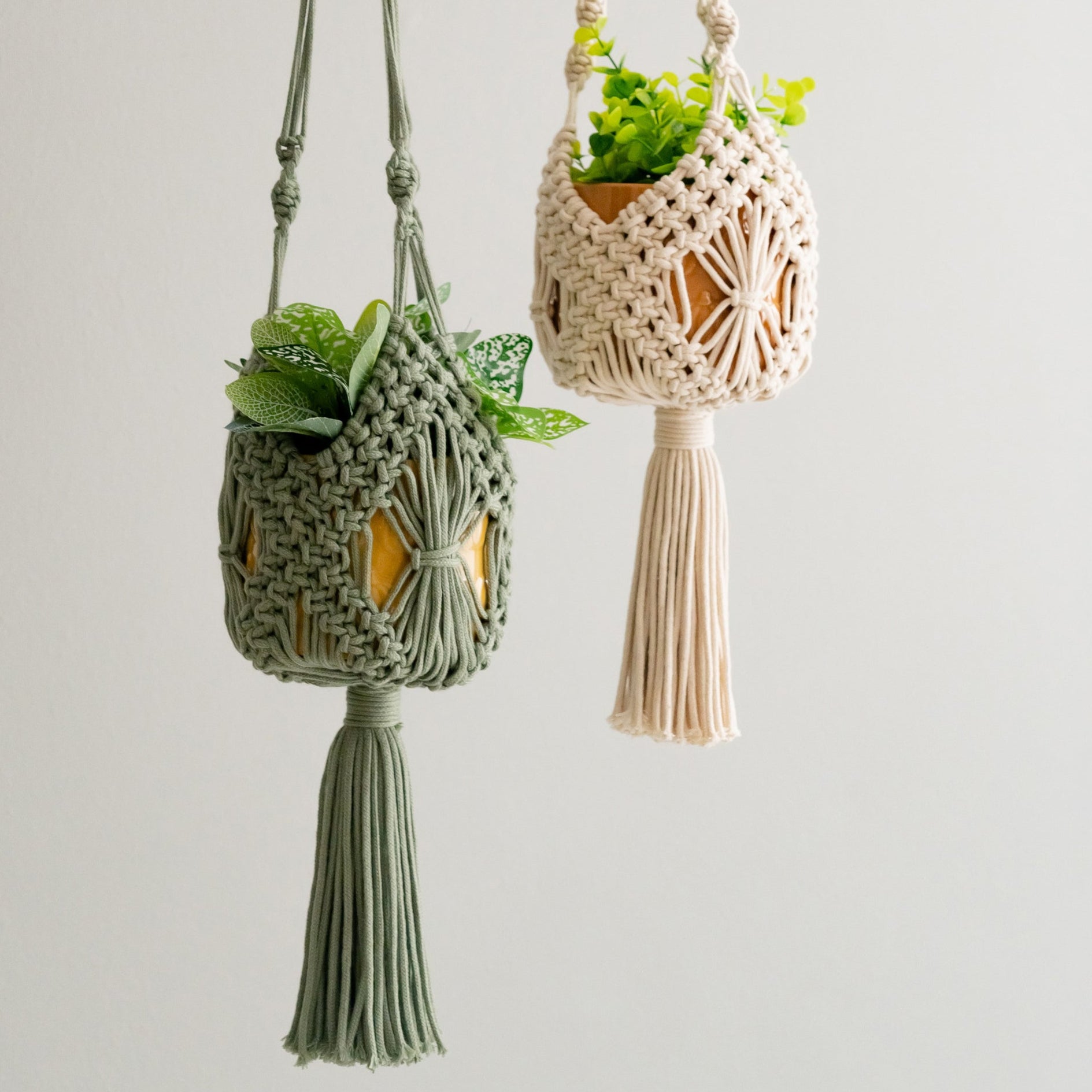 Macrame Plant Hanger with Tail – Boho Cotton Indoor Planter I54