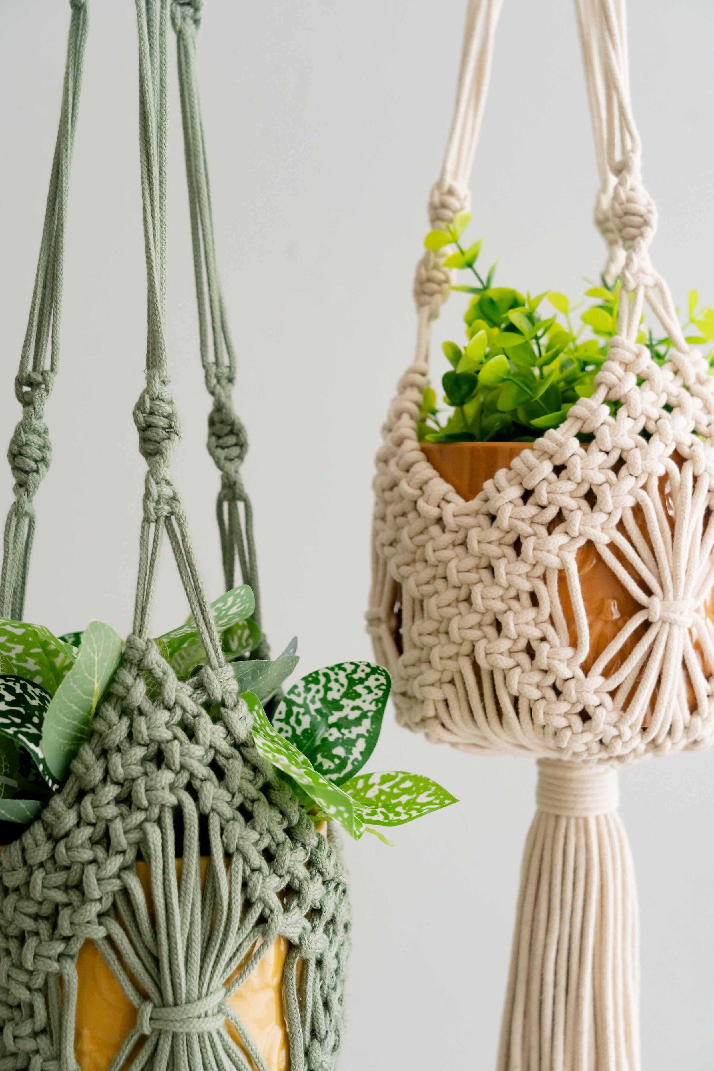 Macrame Plant Hanger with Tail – Boho Cotton Indoor Planter I54