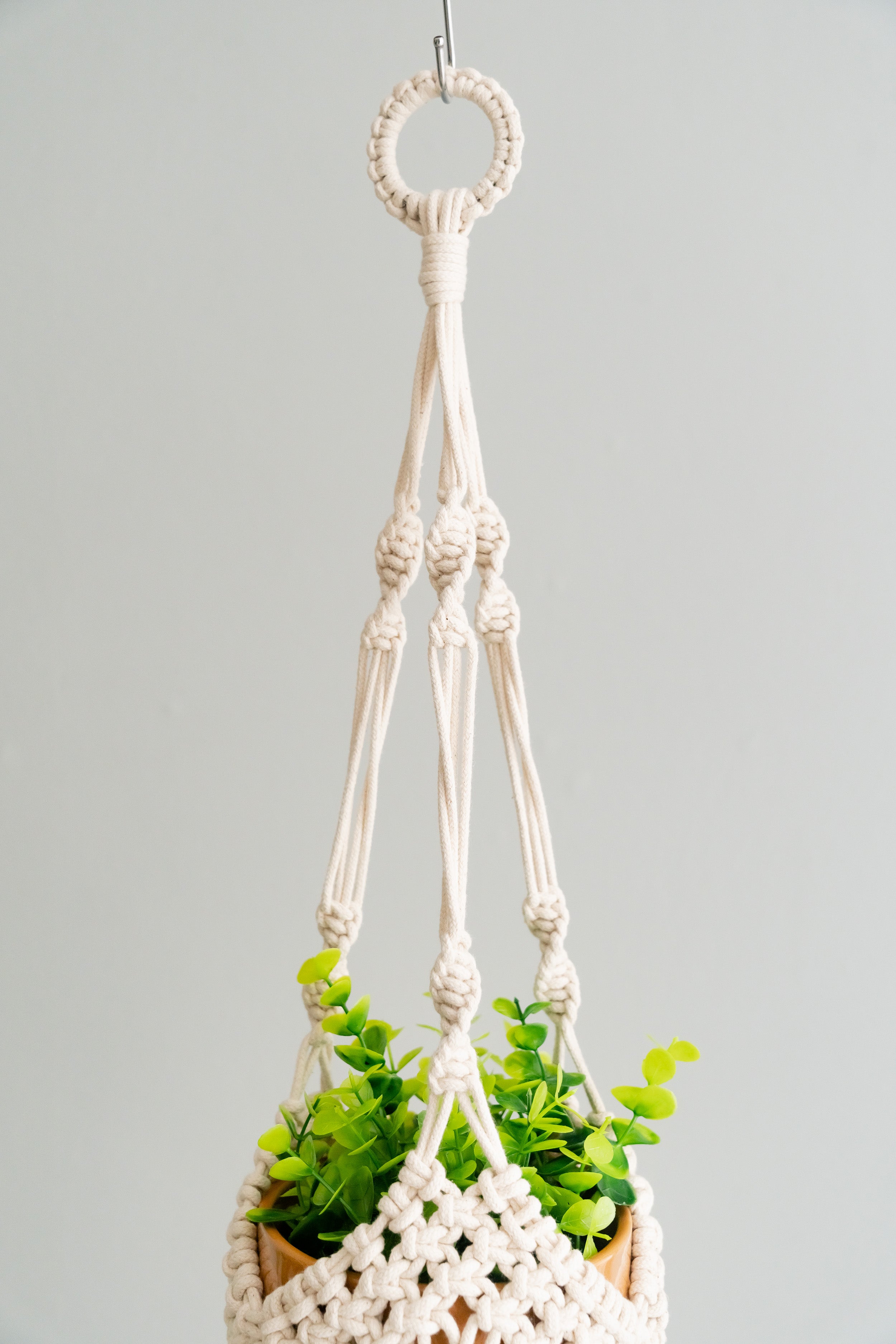Macrame Plant Hanger with Tail – Boho Cotton Indoor Planter I54