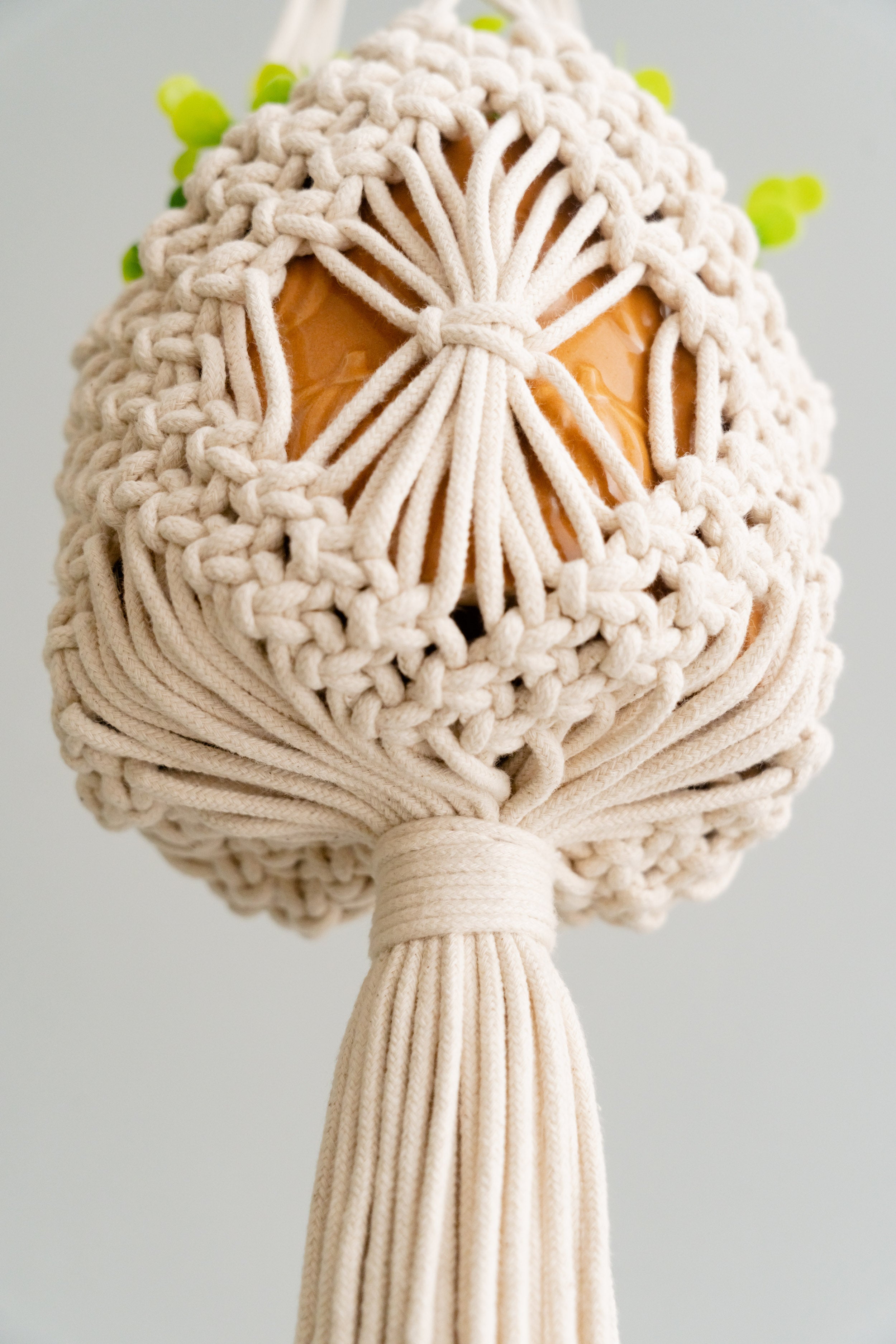 Macrame Plant Hanger with Tail – Boho Cotton Indoor Planter I54