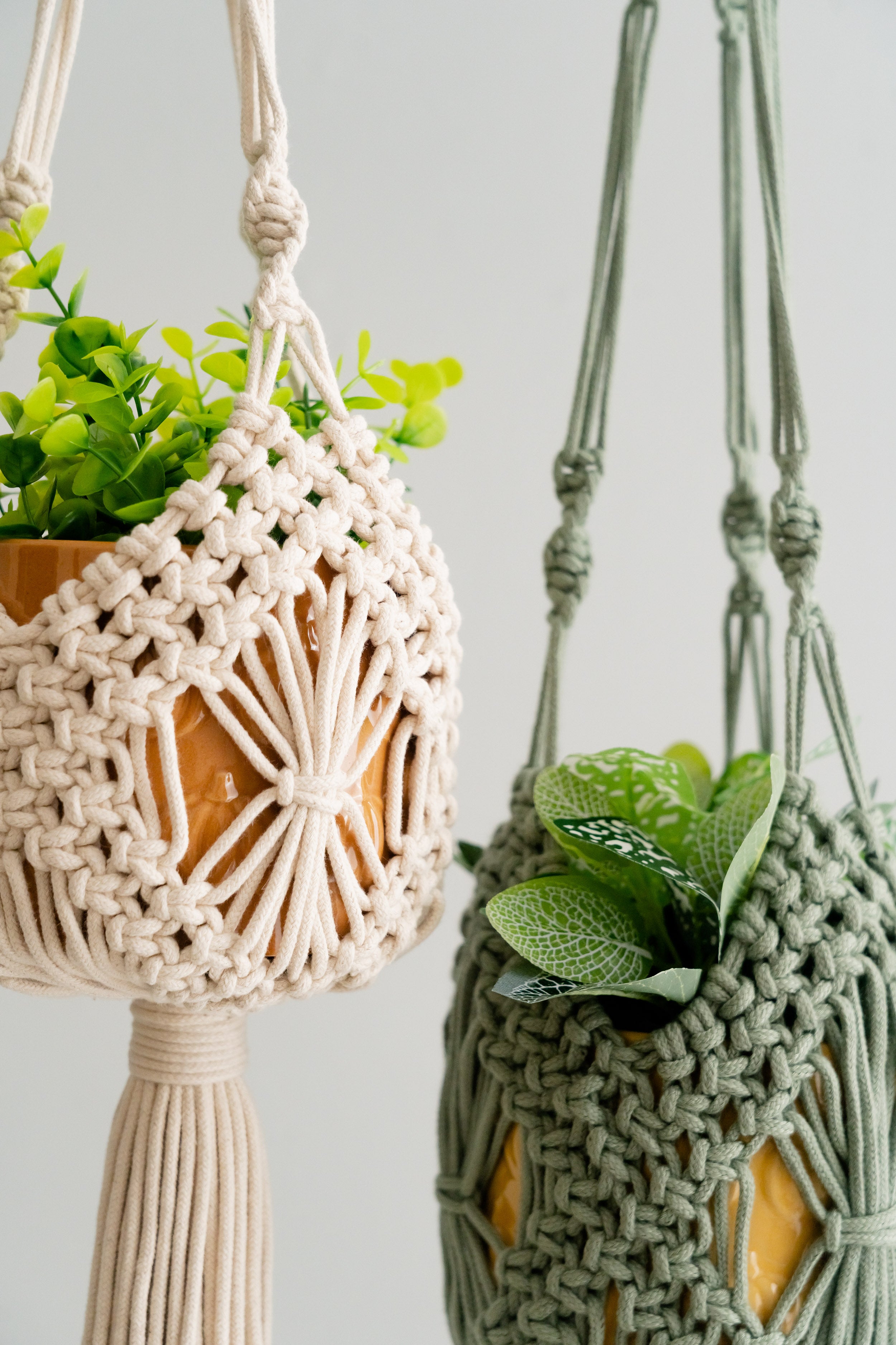 Macrame Plant Hanger with Tail – Boho Cotton Indoor Planter I54