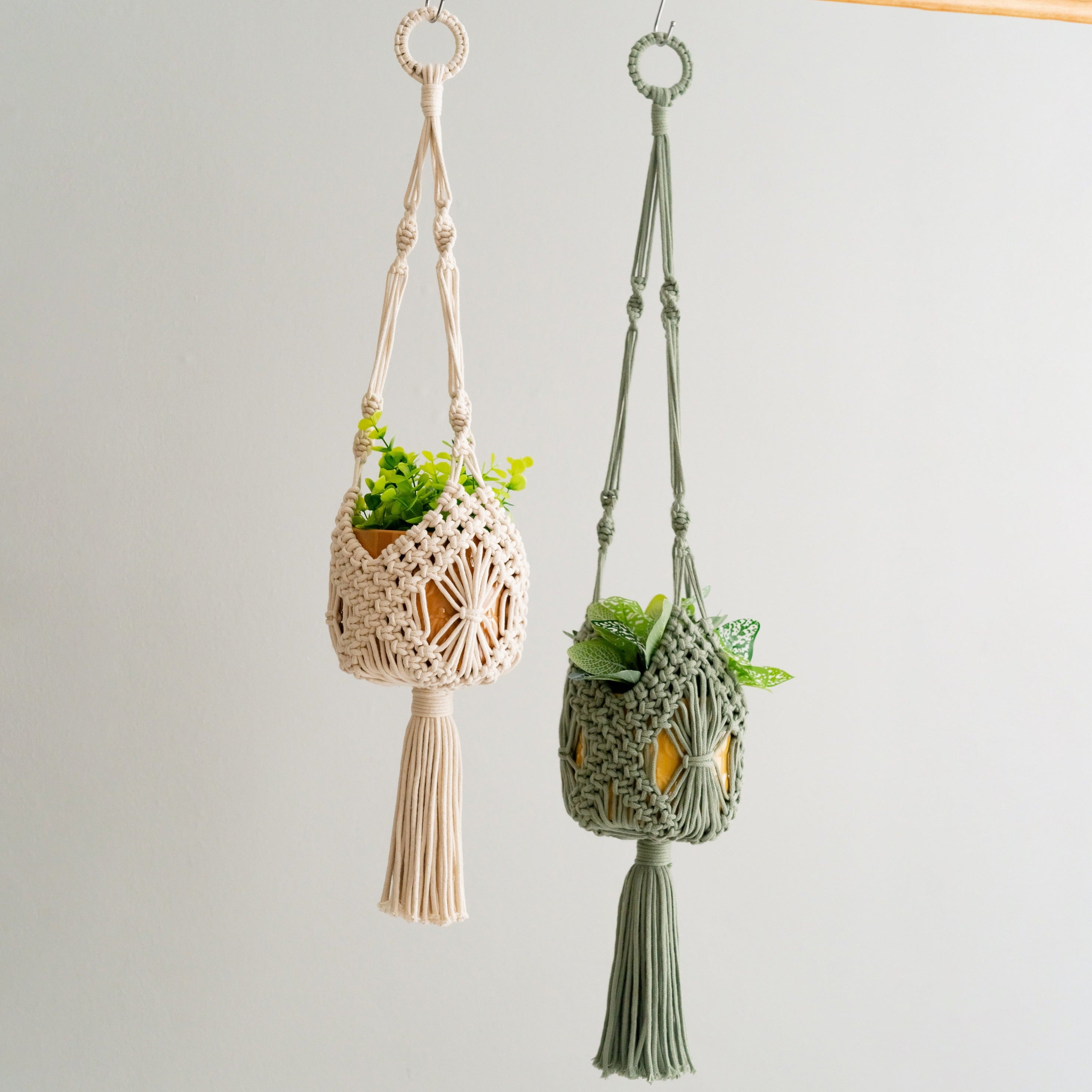 Macrame Plant Hanger with Tail – Boho Cotton Indoor Planter I54