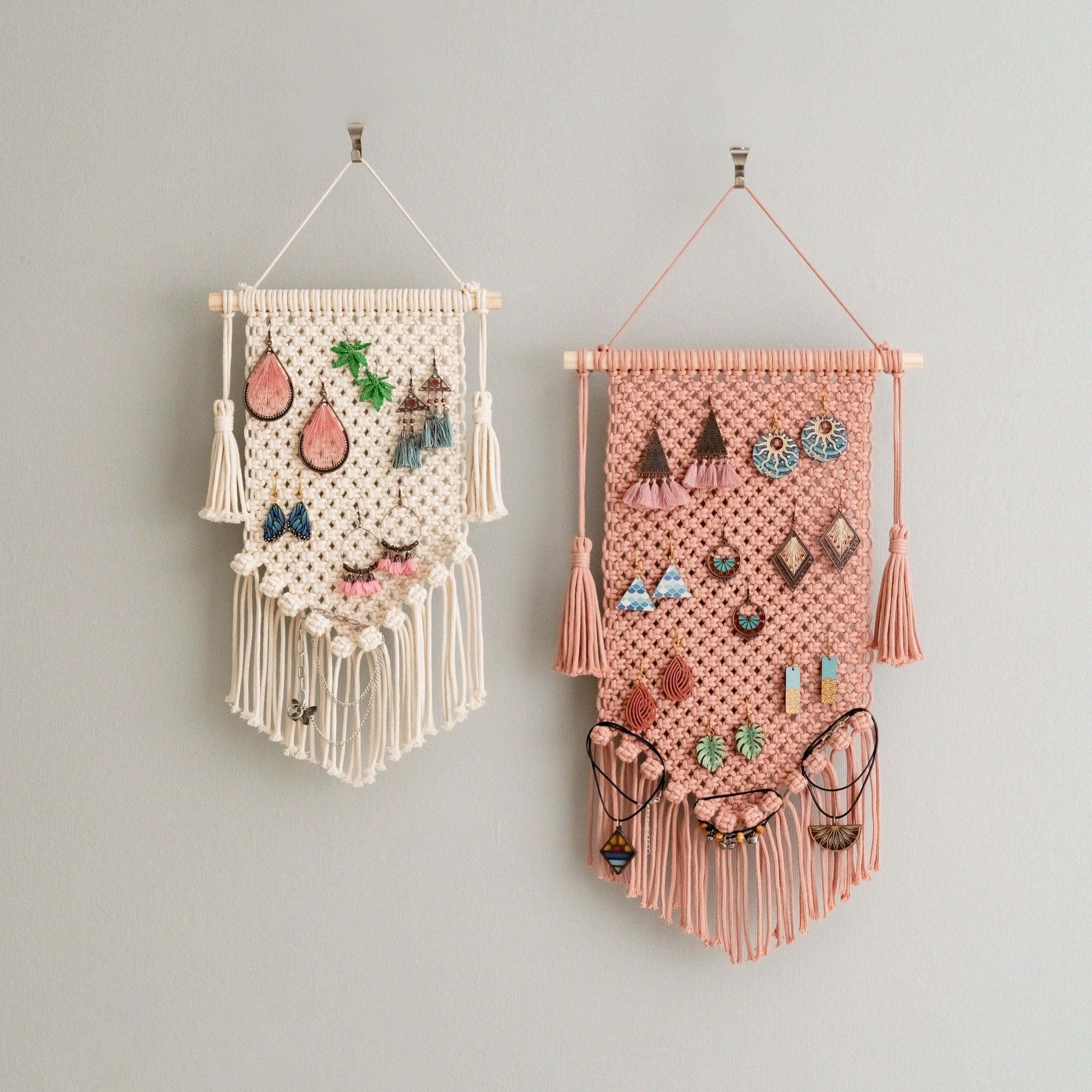 Handmade Macrame Earring Holder – Jewelry Wall Organizer I52