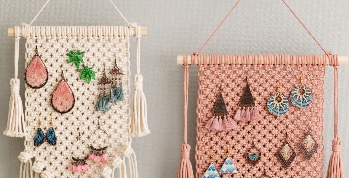 Handmade Macrame Earring Holder – Jewelry Wall Organizer I52