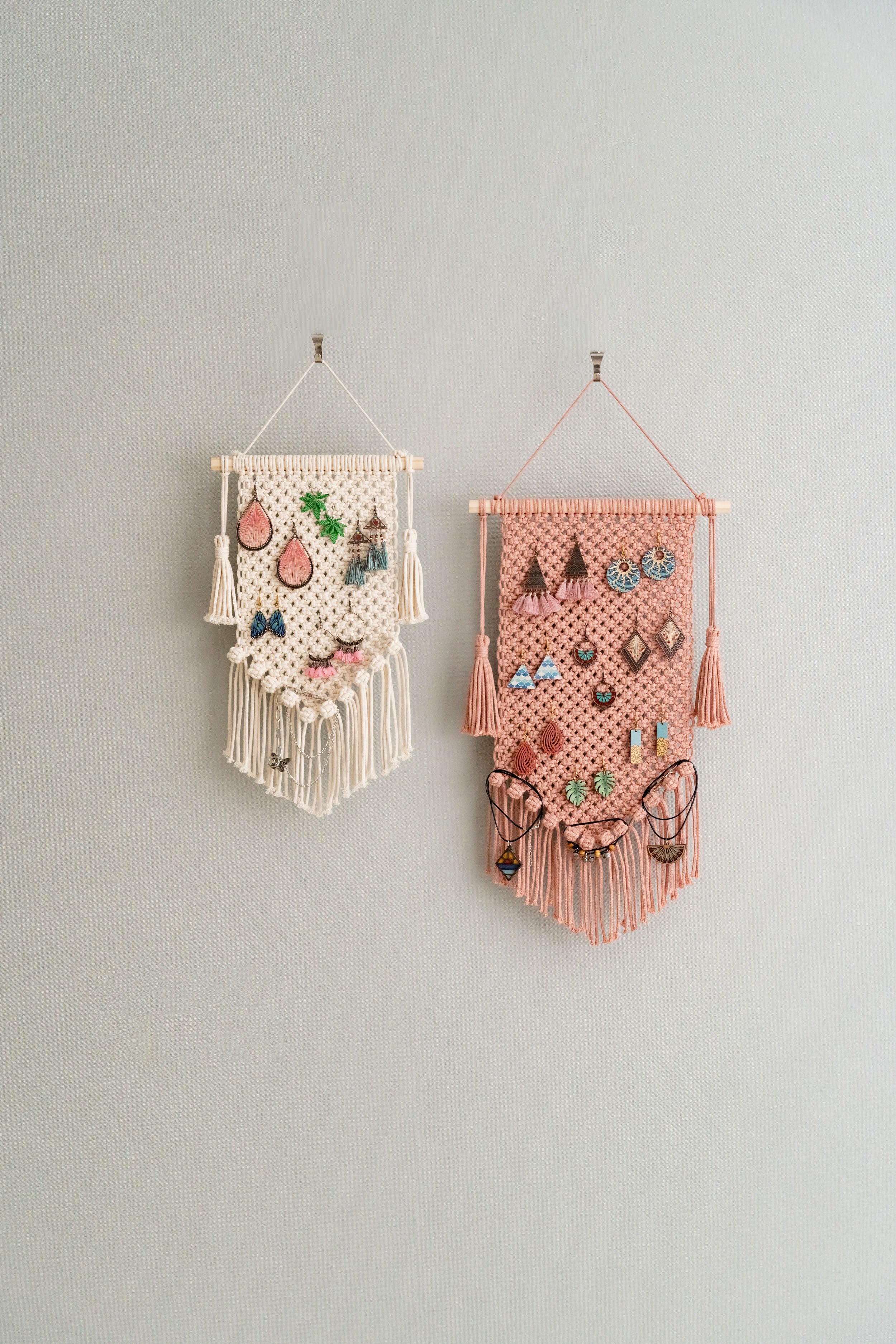 Handmade Macrame Earring Holder – Jewelry Wall Organizer I52