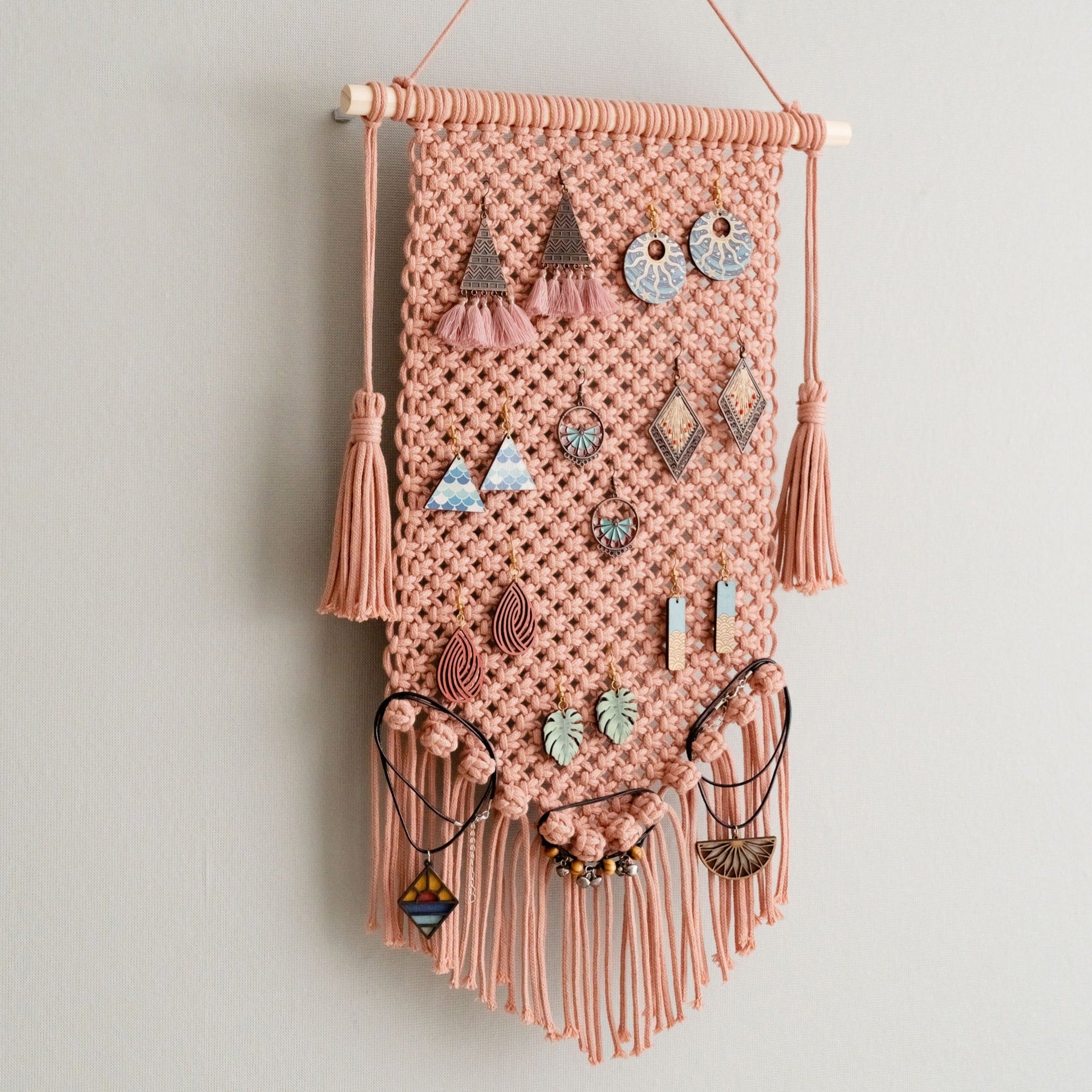 Handmade Macrame Earring Holder – Jewelry Wall Organizer I52