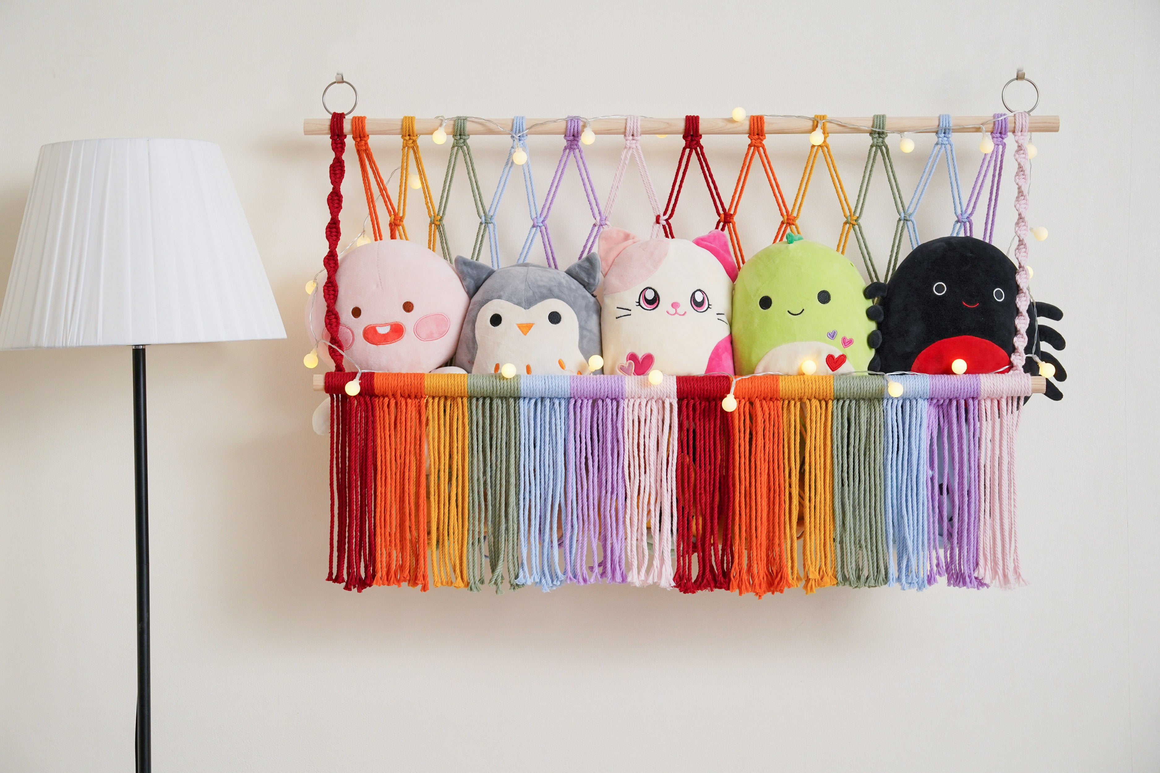 Macrame Stuffed Animal Organizer for Kids Wall Storage H24