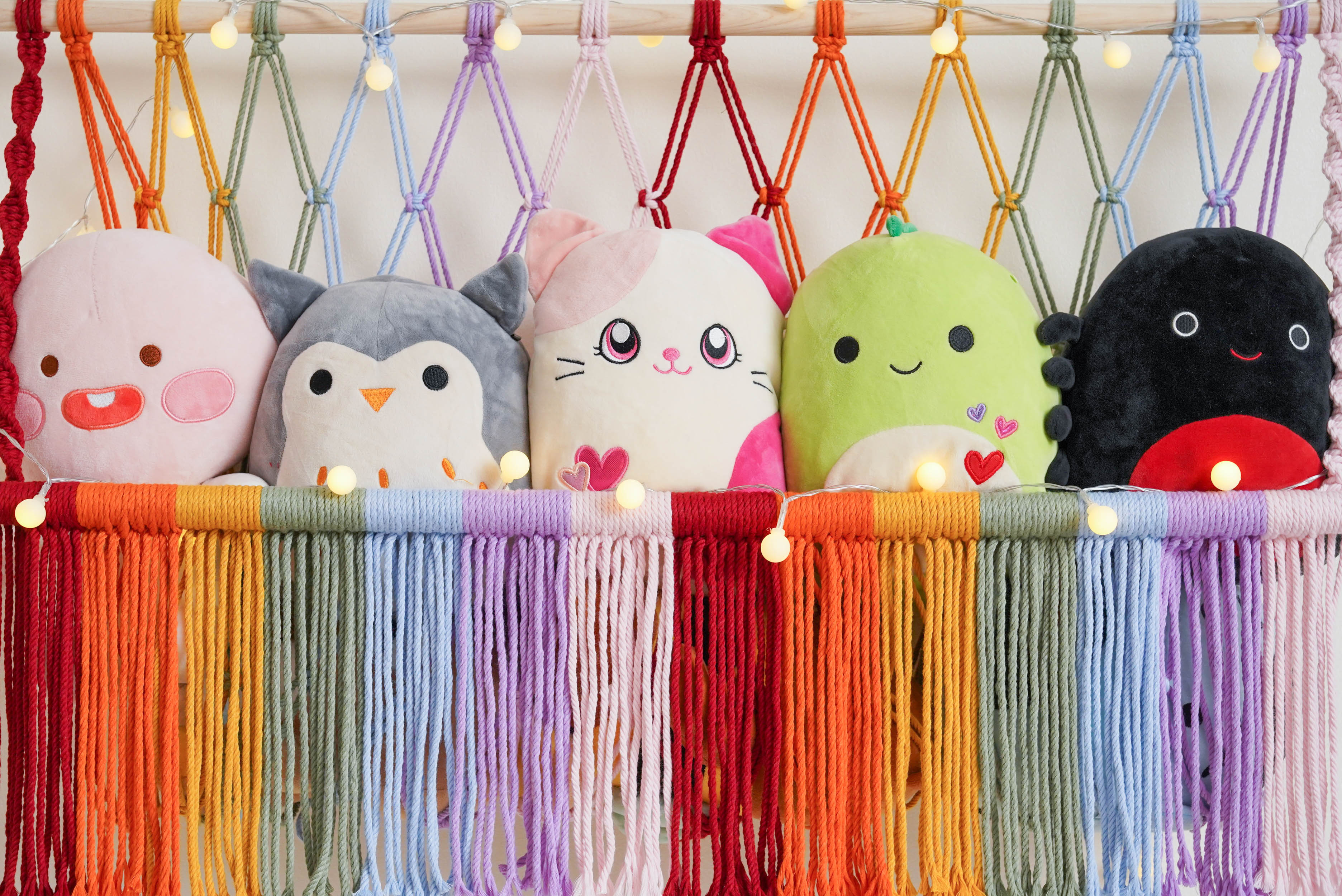 Macrame Stuffed Animal Organizer for Kids Wall Storage H24