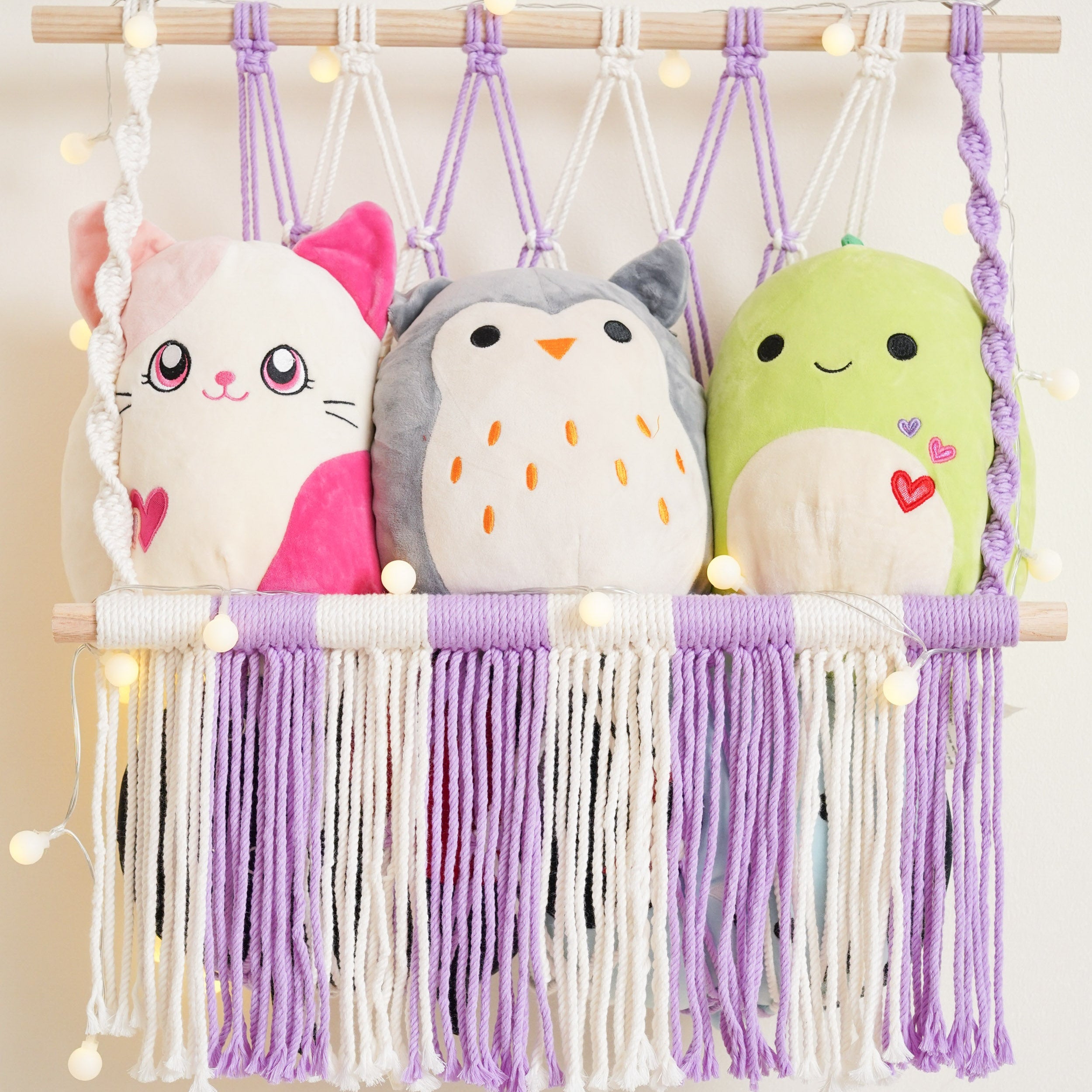 Macrame Toy Storage Hammock for Plush Toy Organizer and Nursery Wall Storage H24