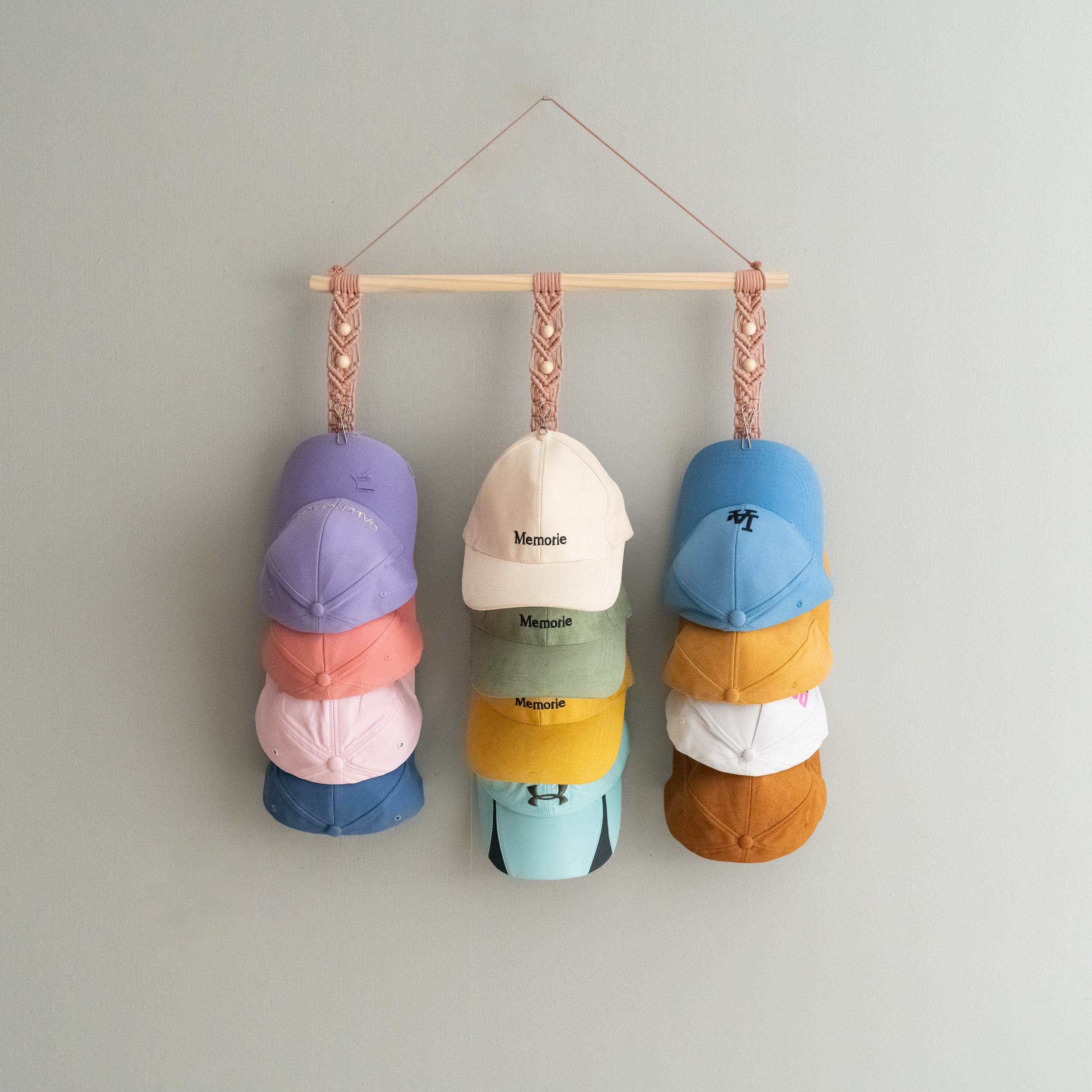 Macrame Baseball Cap Holder Combo - Strap Hat Organizer for Wall H43