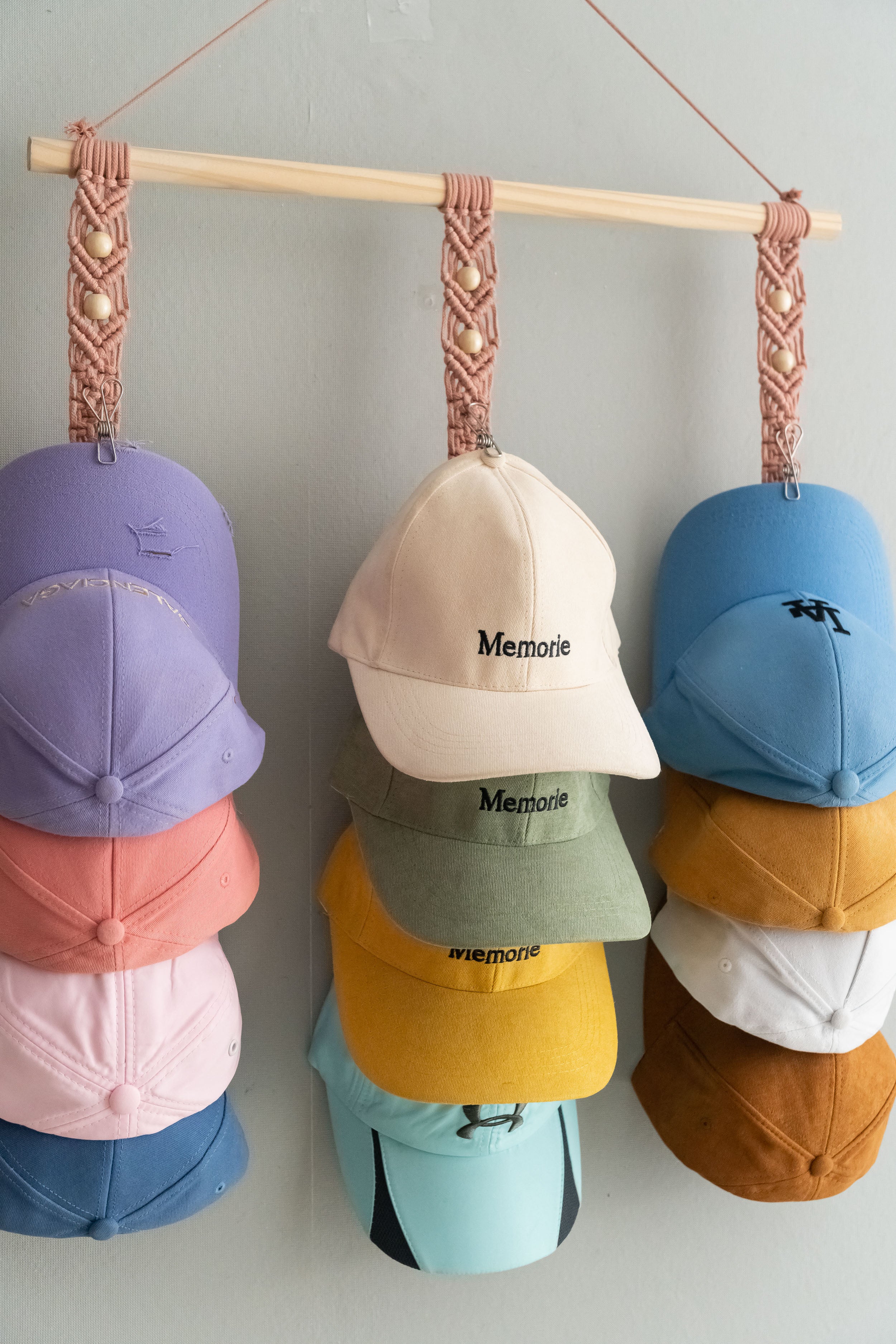 Macrame Baseball Cap Holder Combo - Strap Hat Organizer for Wall H43