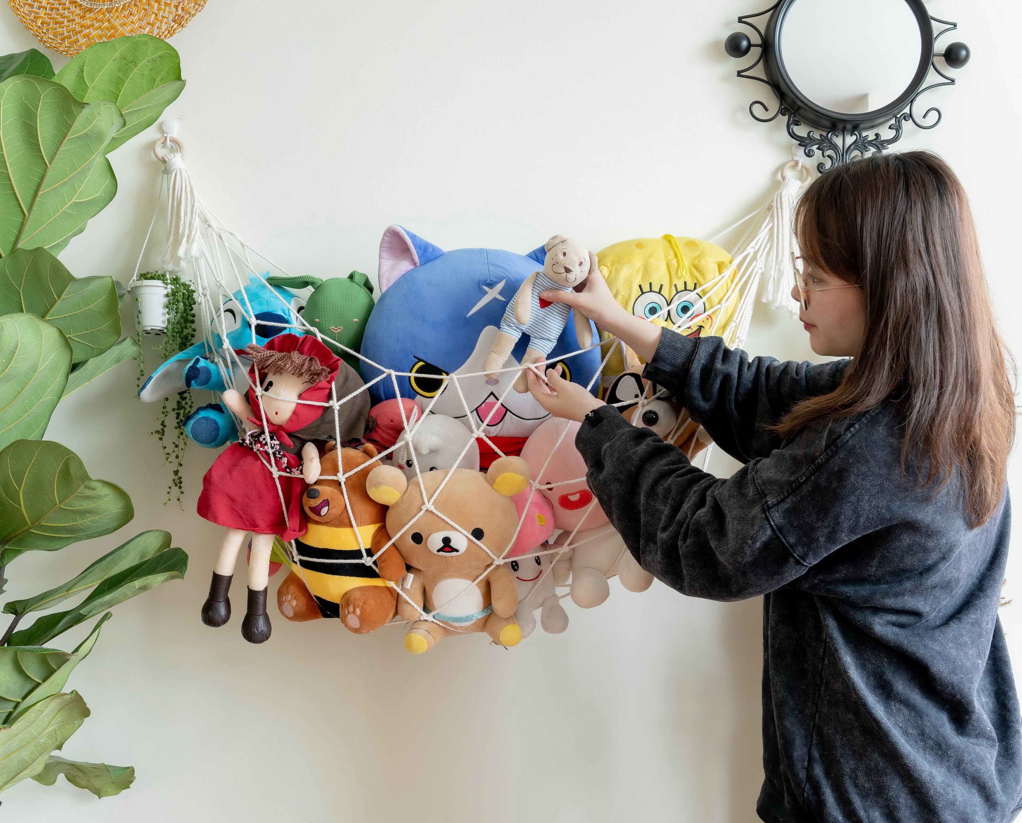 Macrame Toy Hammock – Boho Cotton Rope Toy Organizer for Wall Storage H25