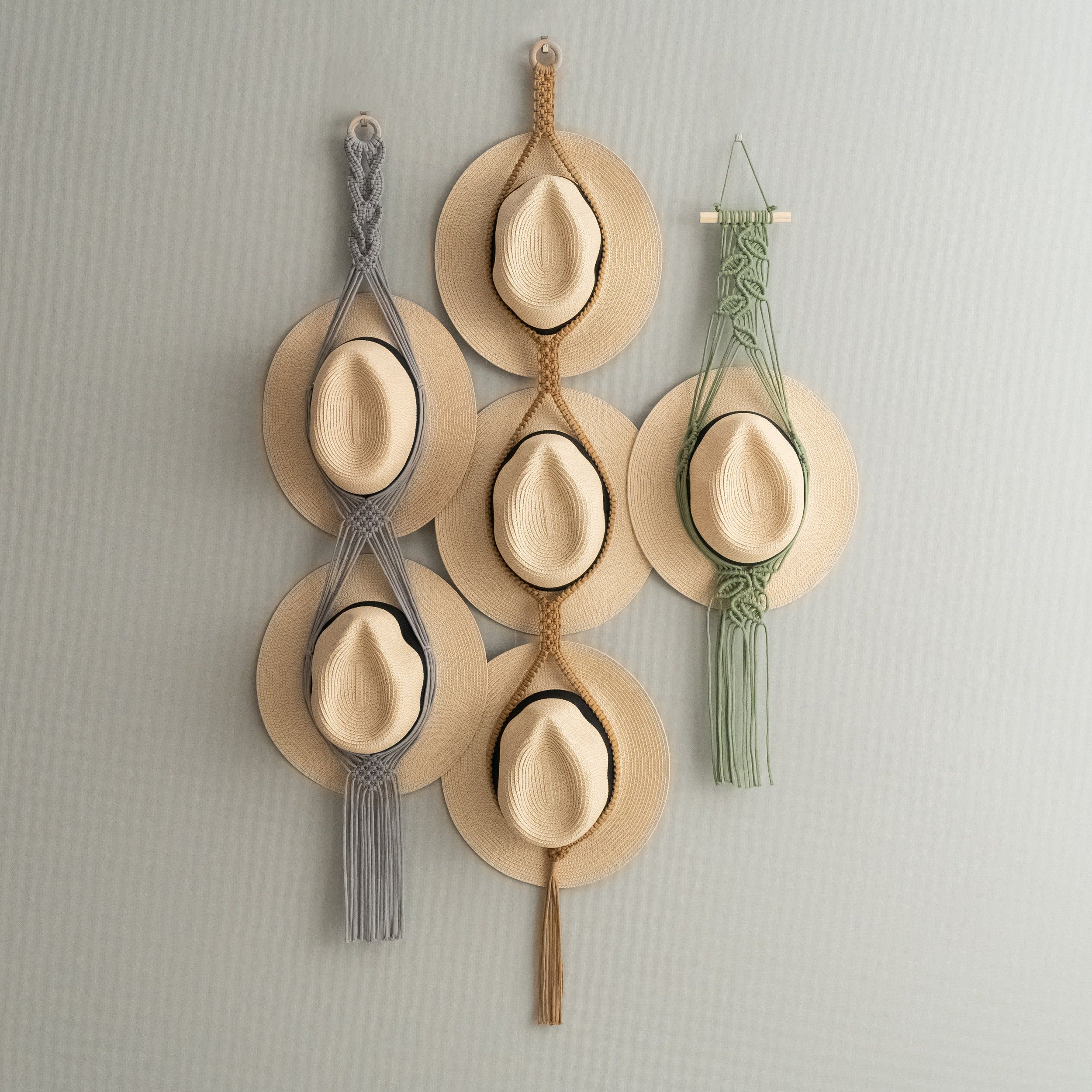Macrame Hat Hanger – Boho Wall Organizer for Hats H01