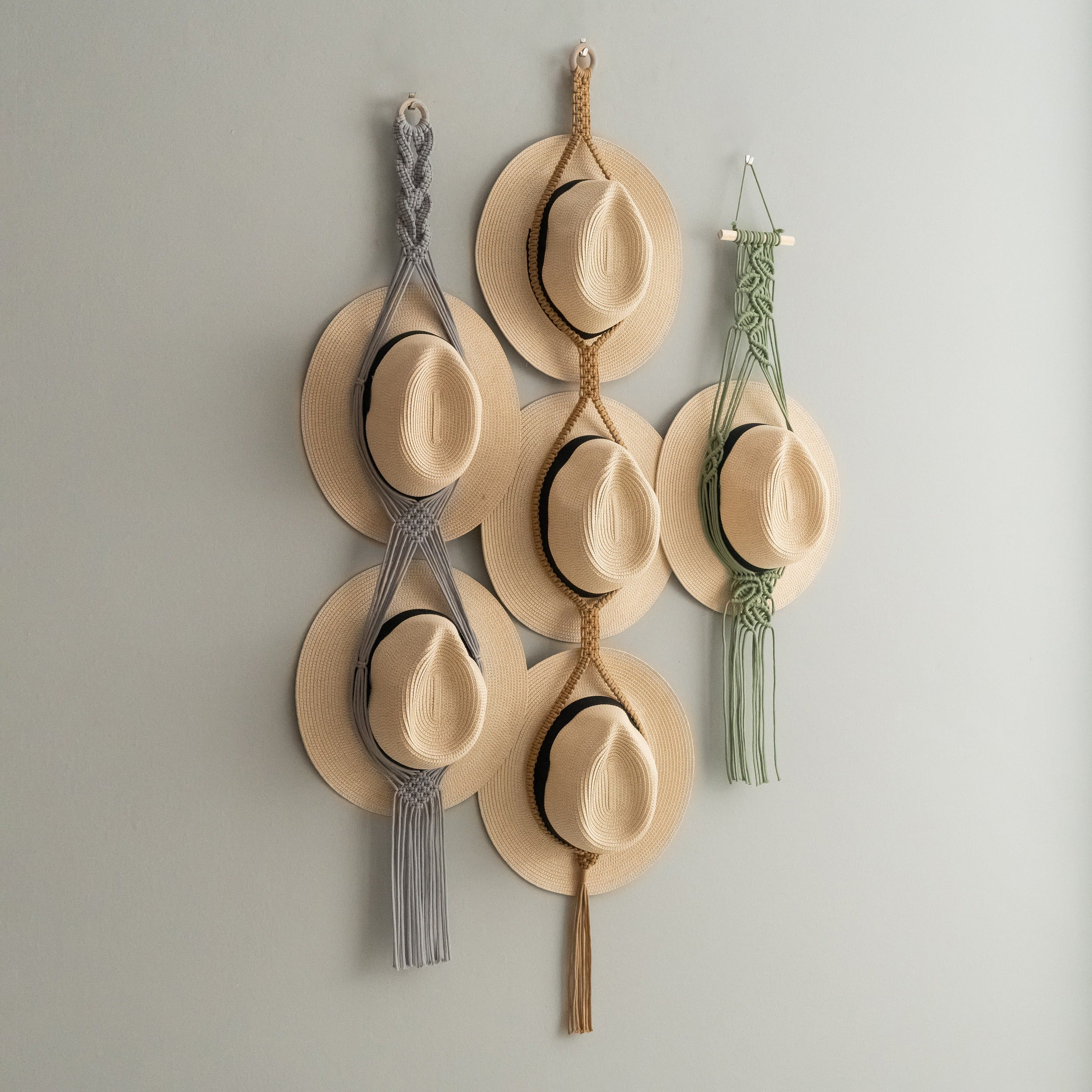 Macrame Hat Hanger – Boho Wall Organizer for Hats H01