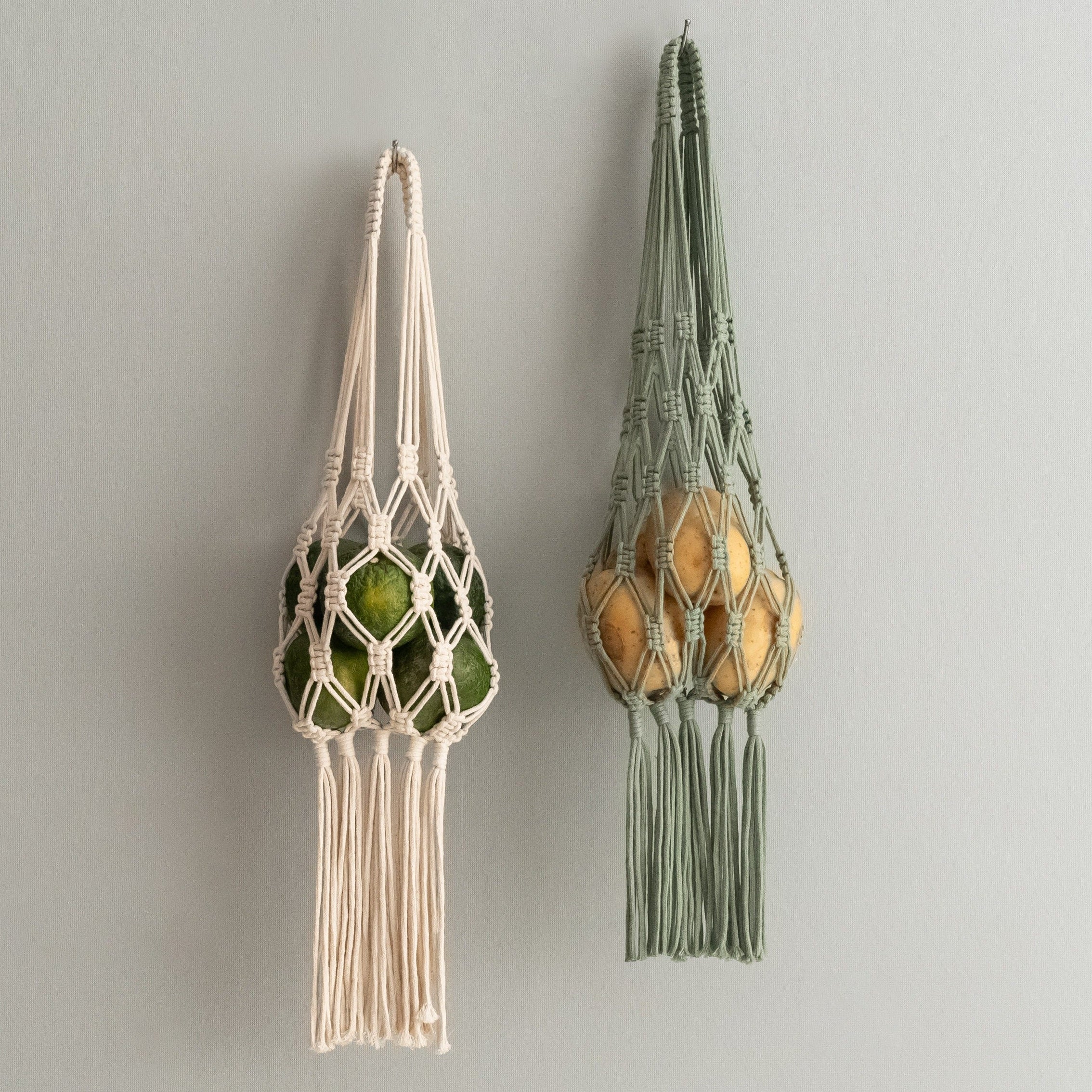 Macrame Fruit Holder – Hanging Produce Basket for Wall or Pantry I66