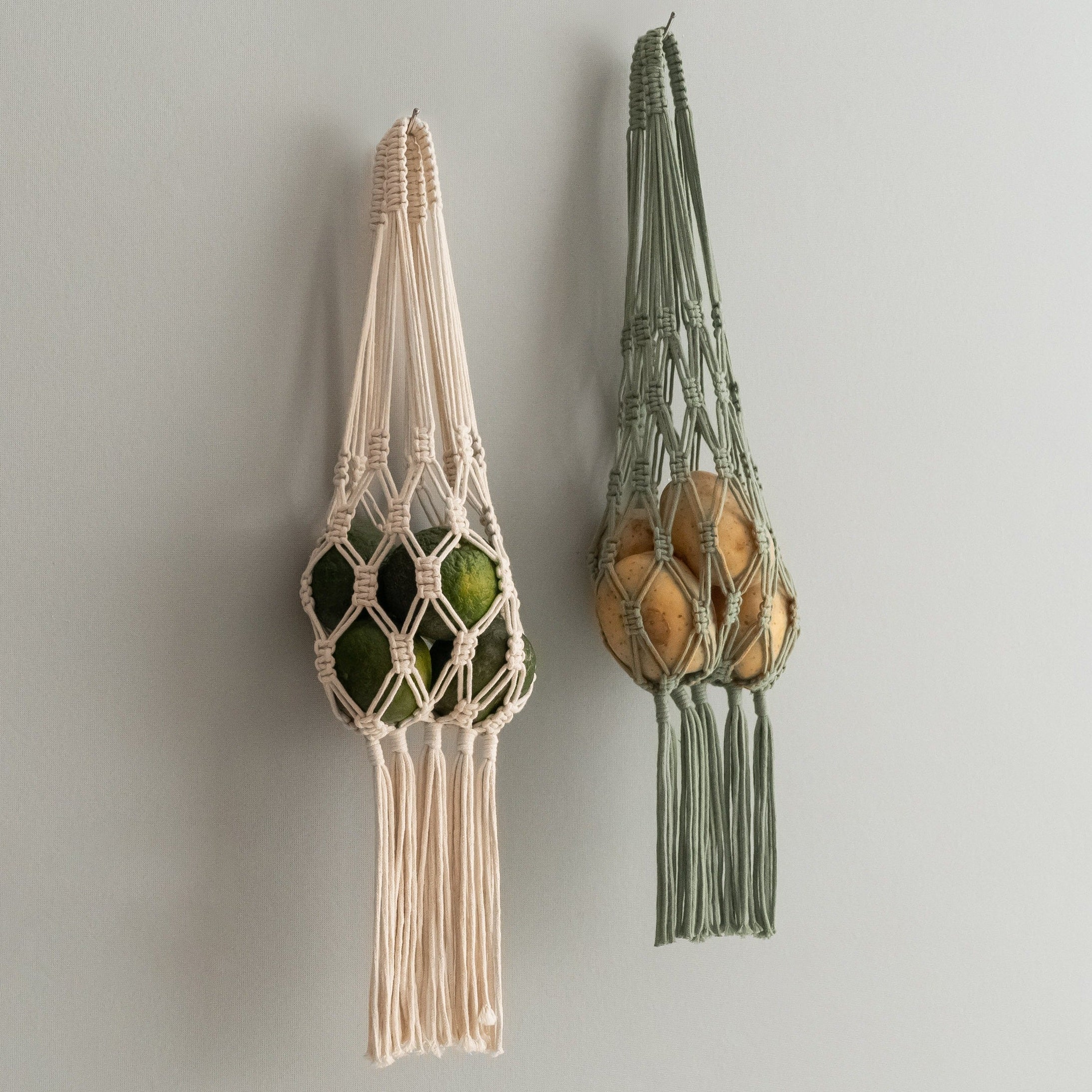 Macrame Fruit Holder – Hanging Produce Basket for Wall or Pantry I66