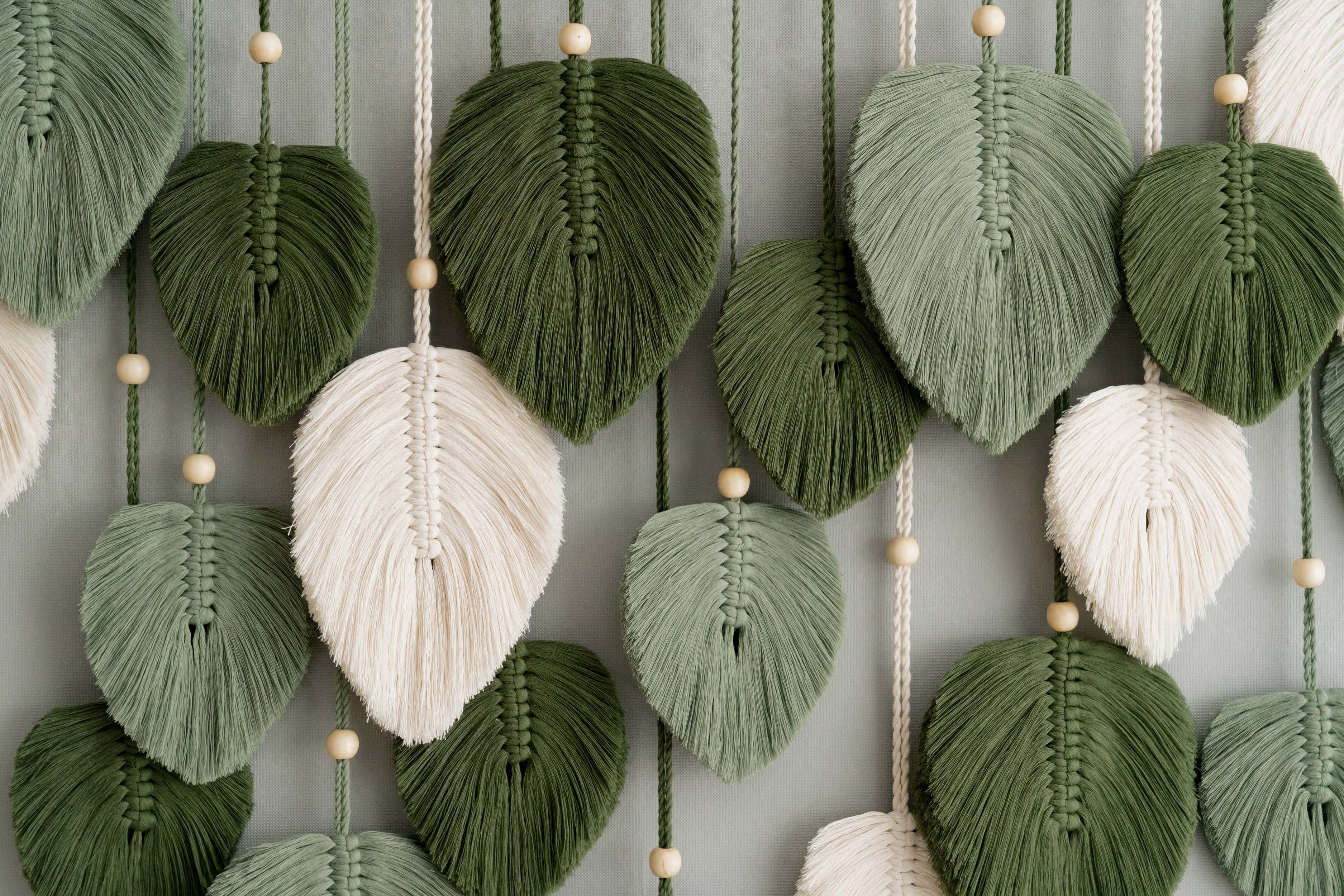 Macrame Leaf Wall Hanging with Driftwood for Boho Wall Decor L03