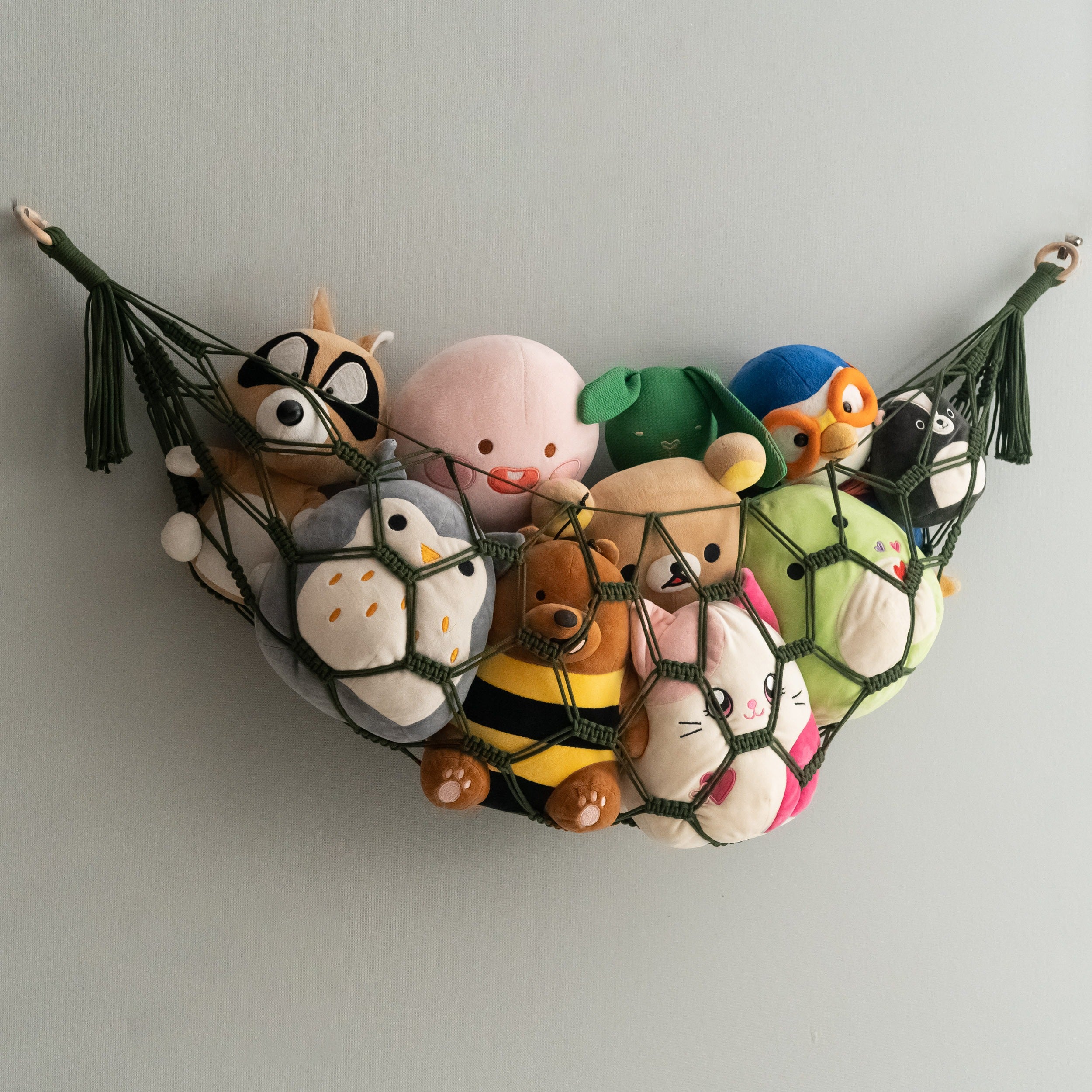 Macrame Toy Hammock for Stuffed Toys - Plush Rope Wall Organizer I25