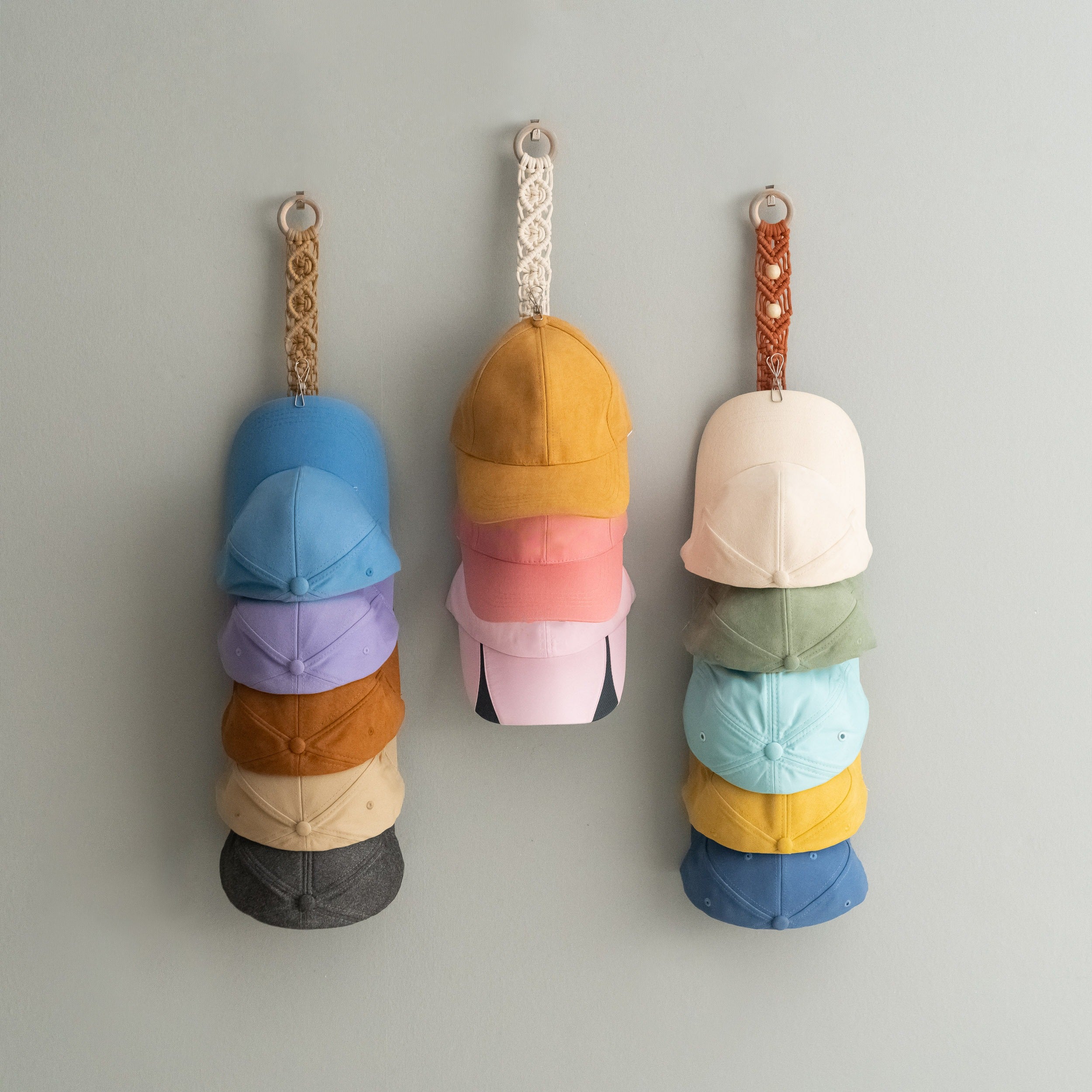 Macrame Baseball Cap Holder – Wall Hanging Hat Organizer H38
