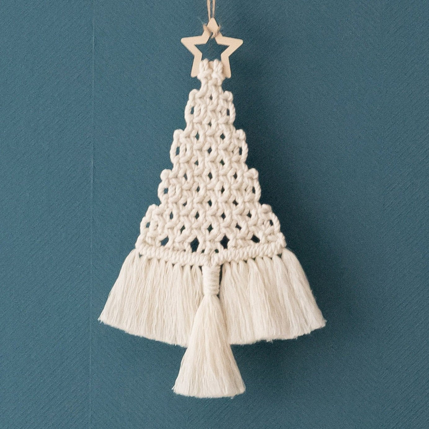 Macrame Honeycomb Tree Ornament – Boho Cotton Yarn Holiday Decor X05
