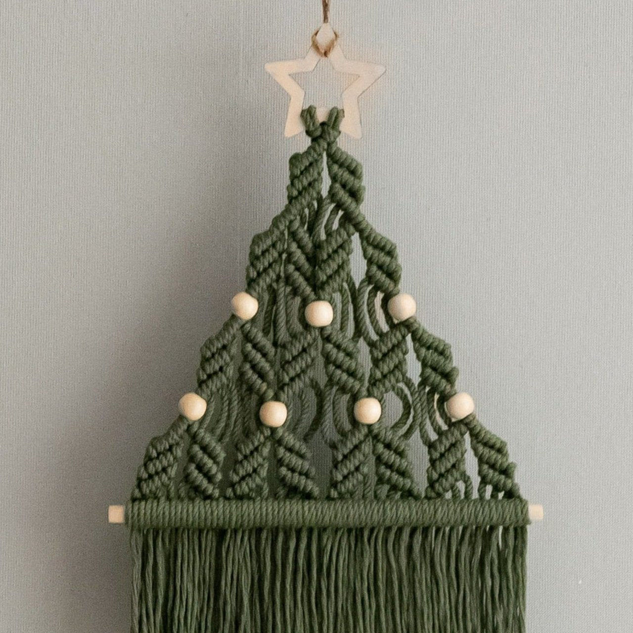 Macrame Beaded Christmas Tree Ornament – Rustic Cotton Cord Decor X08