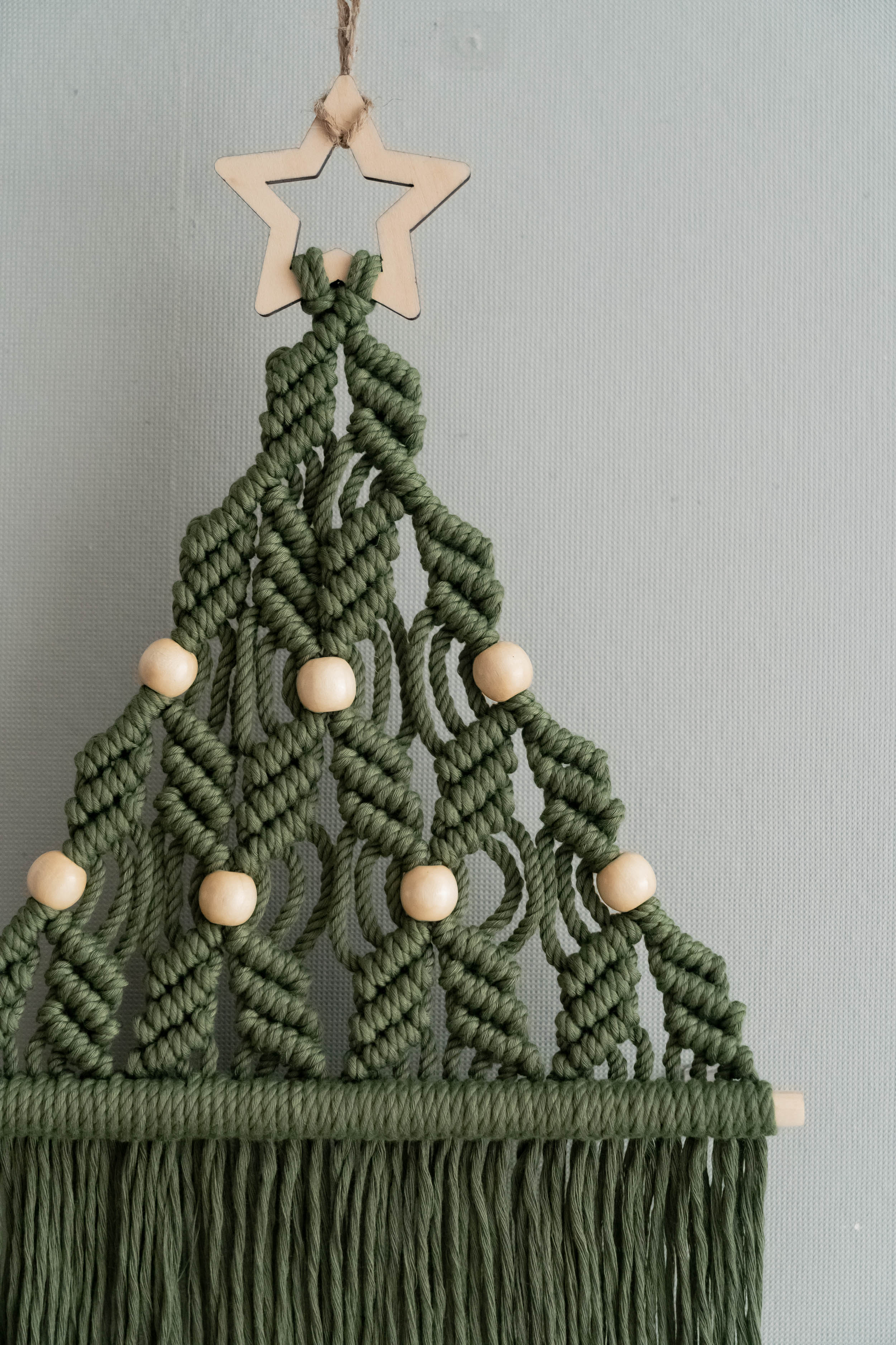 Macrame Beaded Christmas Tree Ornament – Rustic Cotton Cord Decor X08