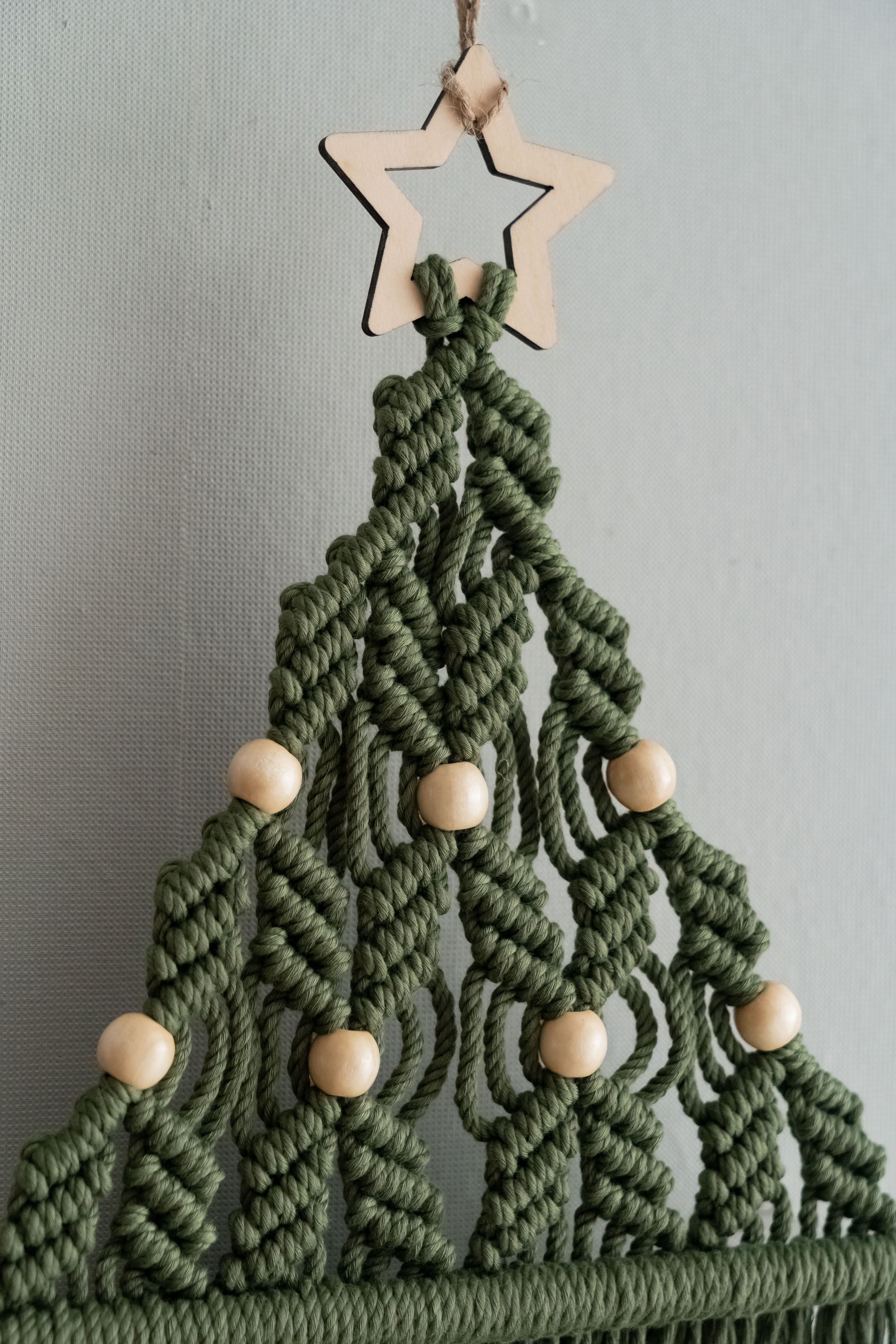 Macrame Beaded Christmas Tree Ornament – Rustic Cotton Cord Decor X08