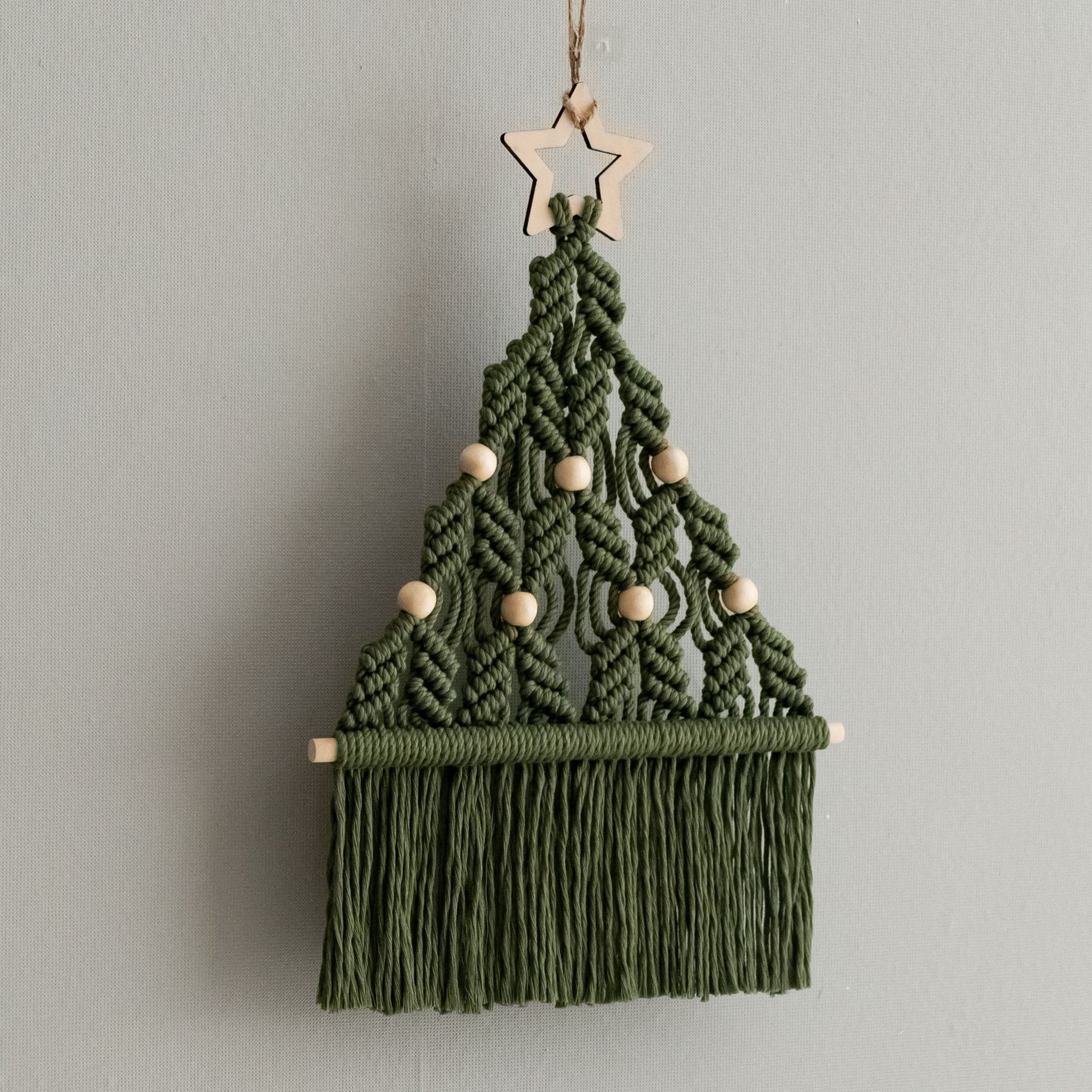 Macrame Beaded Christmas Tree Ornament – Rustic Cotton Cord Decor X08