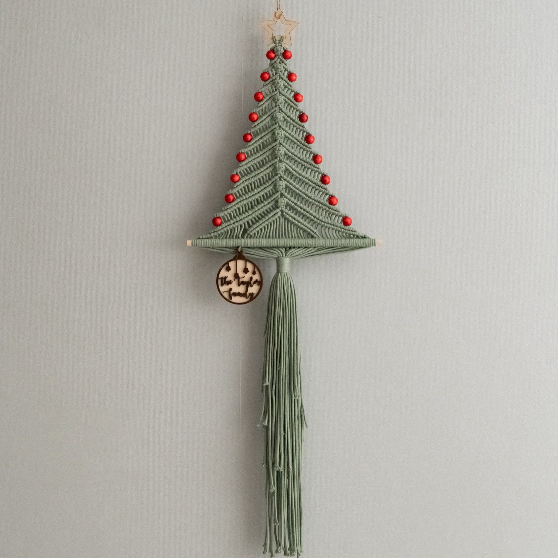 Macrame Christmas Tree with Red Beads – Boho Wall Decor Gift X62