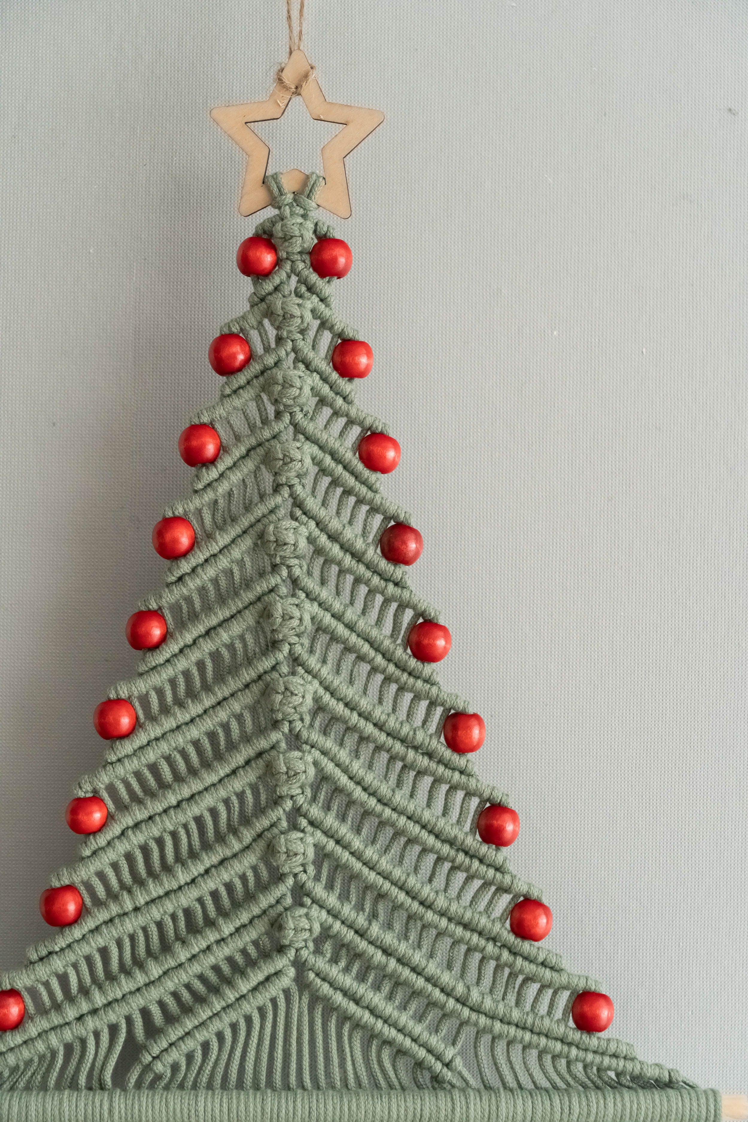 Macrame Christmas Tree with Red Beads – Boho Wall Decor Gift X62