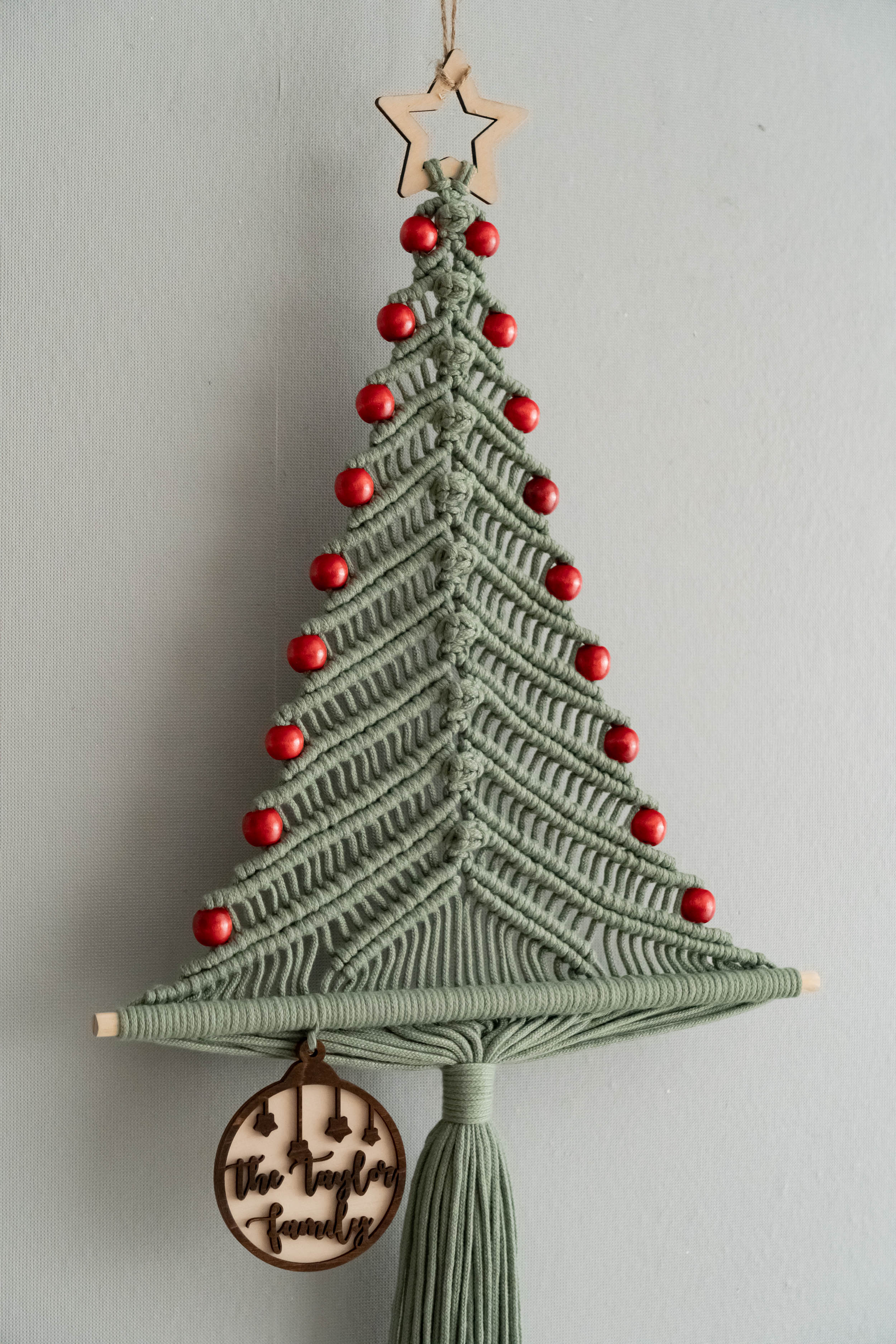 Macrame Christmas Tree with Red Beads – Boho Wall Decor Gift X62