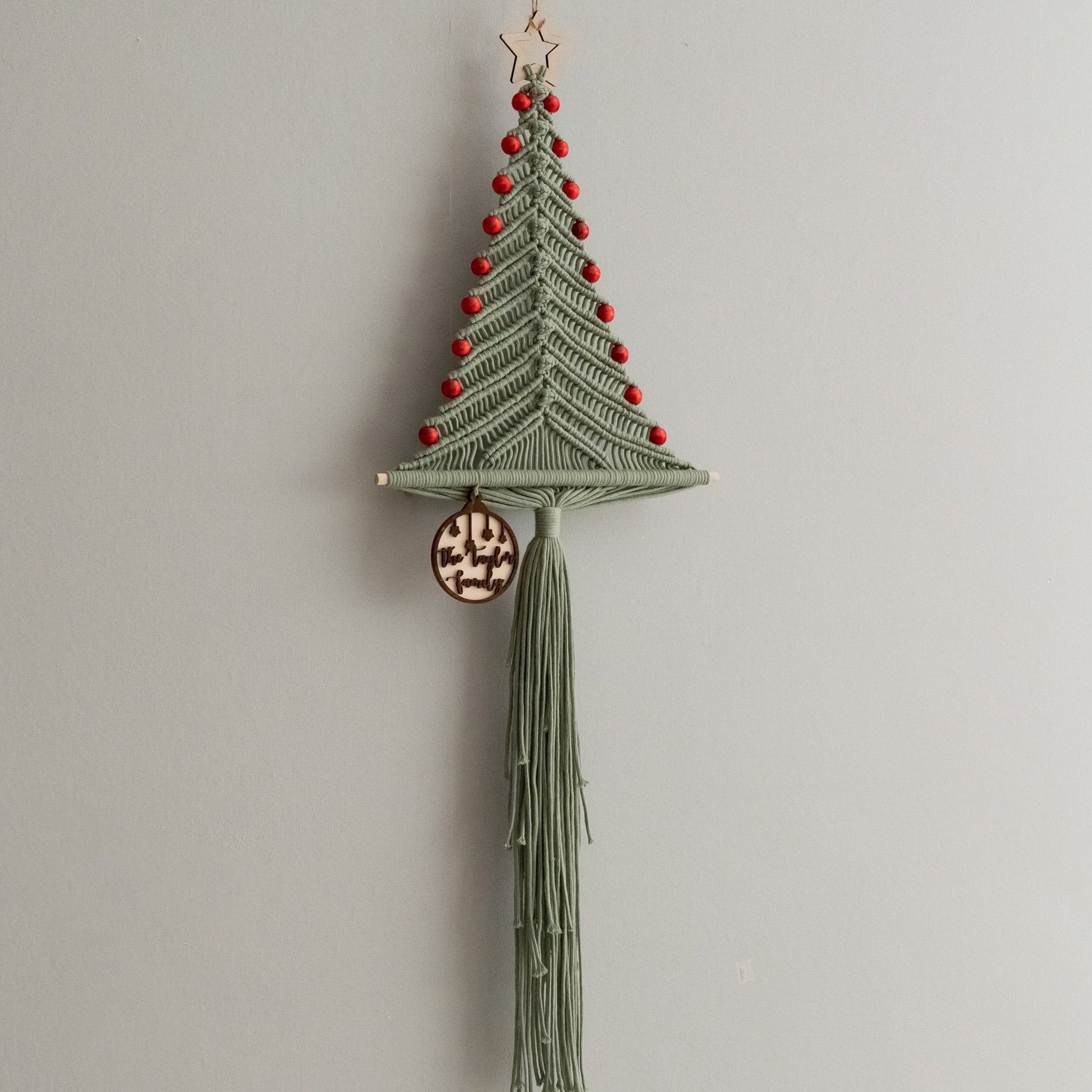 Macrame Christmas Tree with Red Beads – Boho Wall Decor Gift X62
