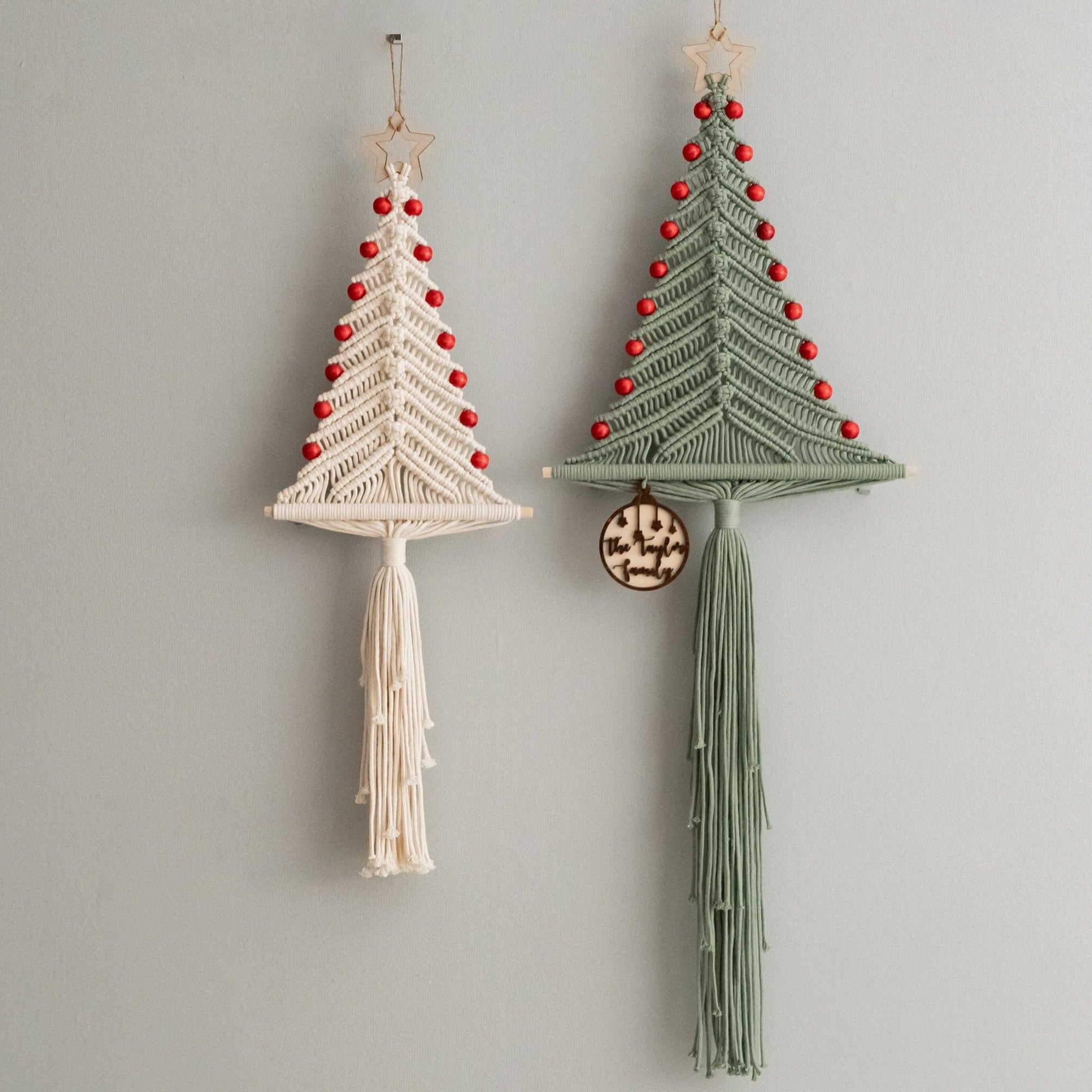 Macrame Christmas Tree with Red Beads – Boho Wall Decor Gift X62