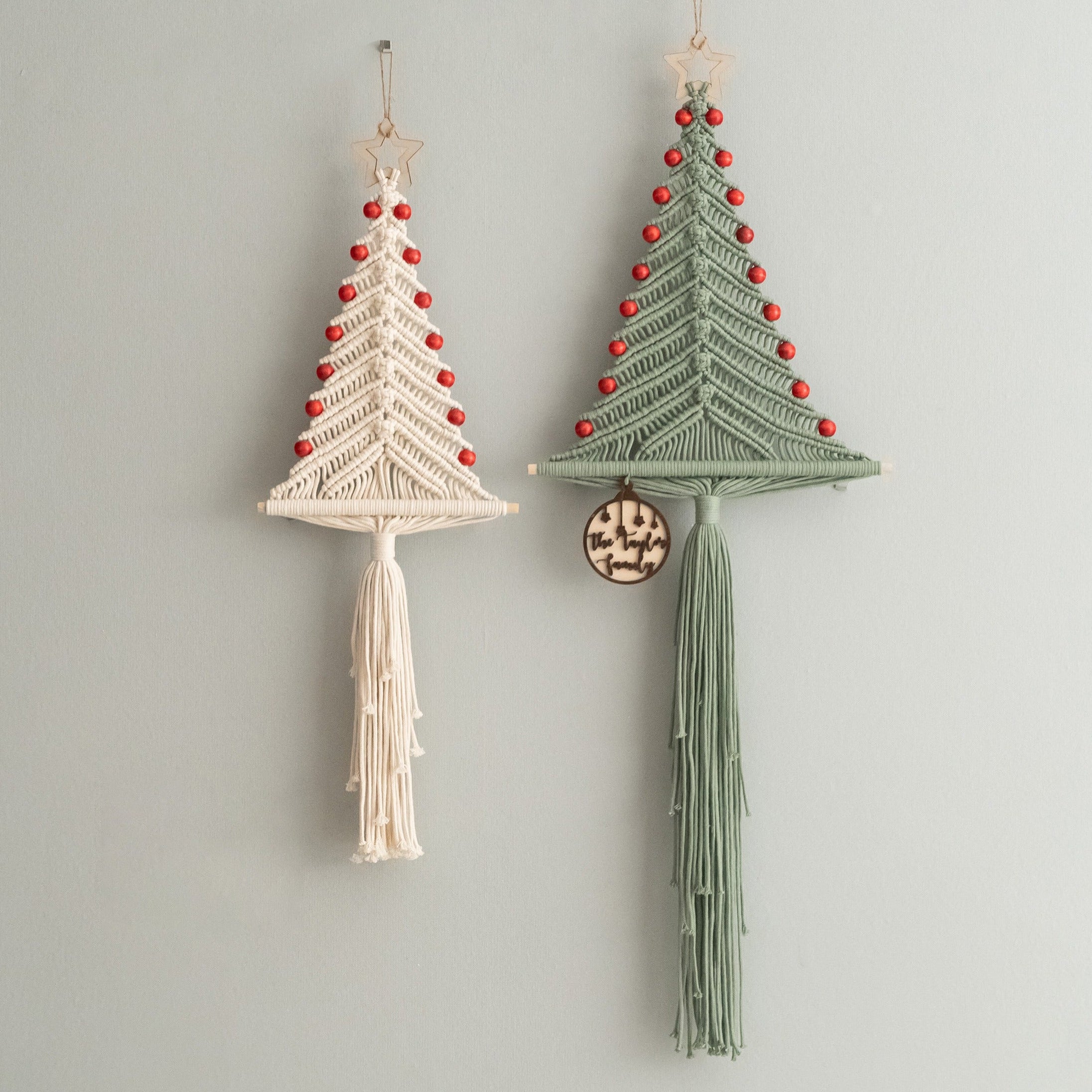 Macrame Christmas Tree with Red Beads – Boho Wall Decor Gift X62