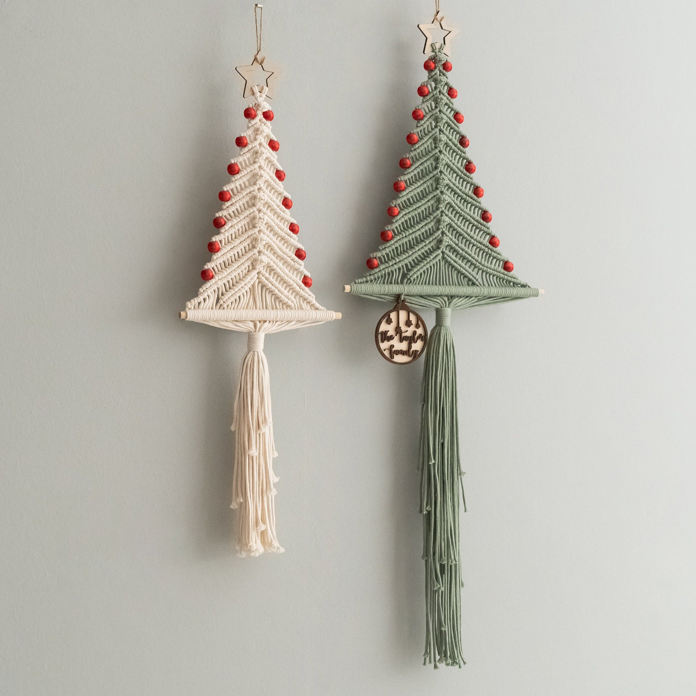 Macrame Christmas Tree with Red Beads – Boho Wall Decor Gift X62