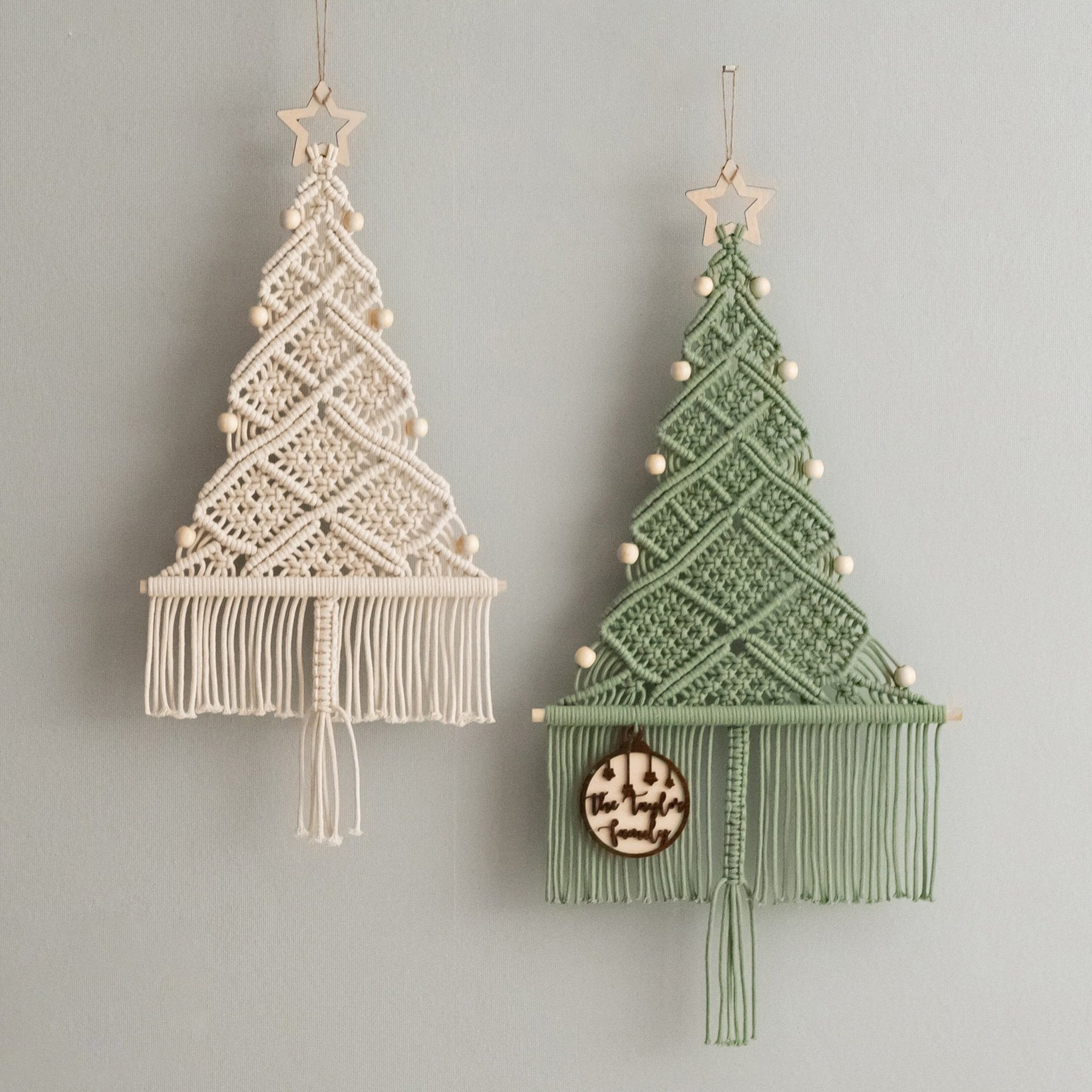 Macrame Beaded Christmas Tree Ornament – Rustic Cotton Cord Decor X33