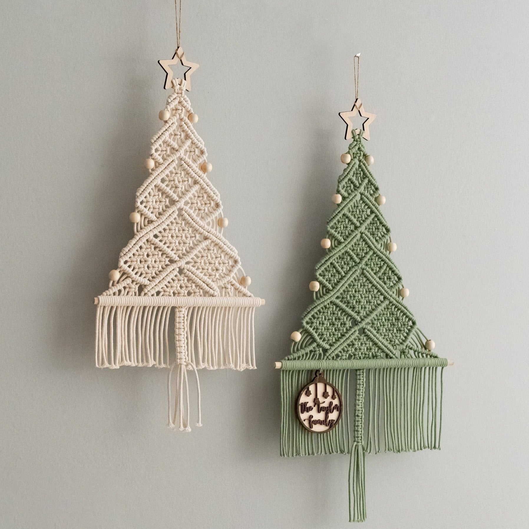Macrame Beaded Christmas Tree Ornament – Rustic Cotton Cord Decor X33