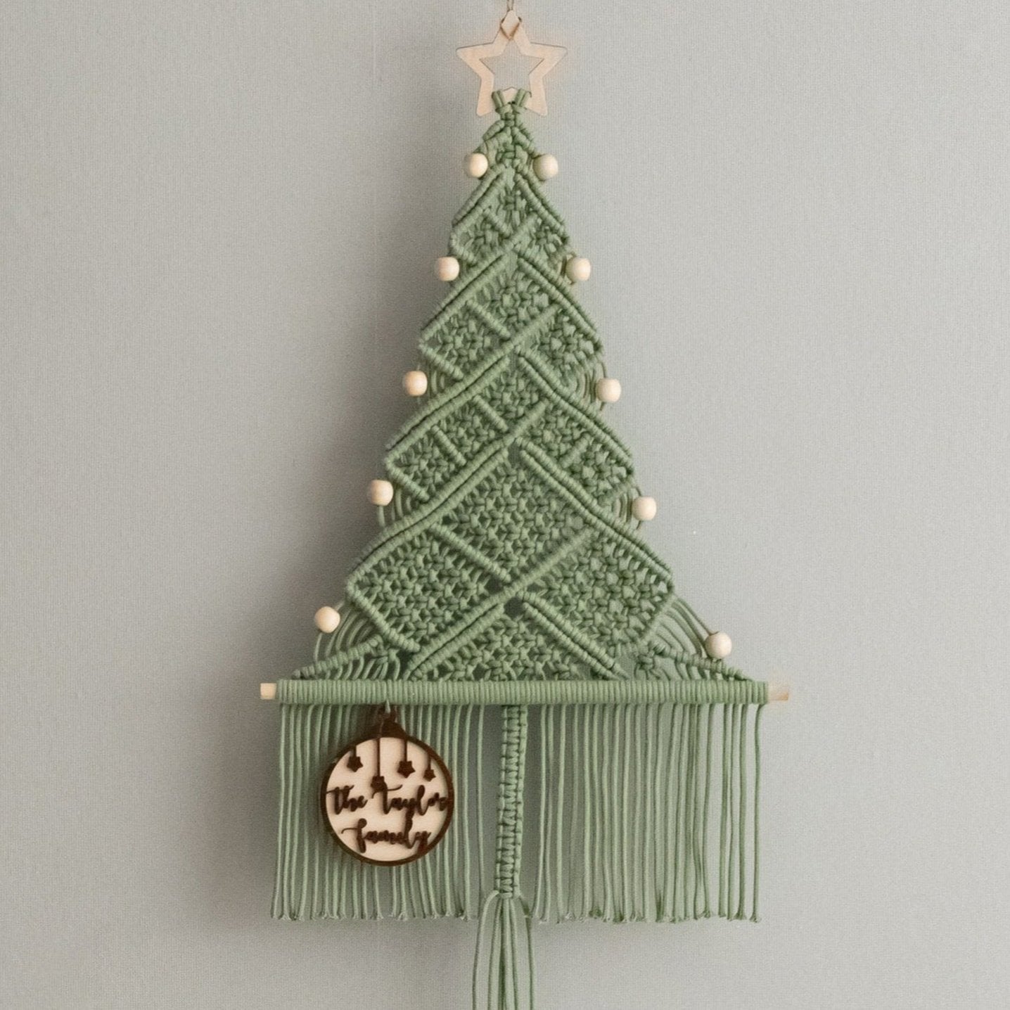 Macrame Beaded Christmas Tree Ornament – Rustic Cotton Cord Decor X33