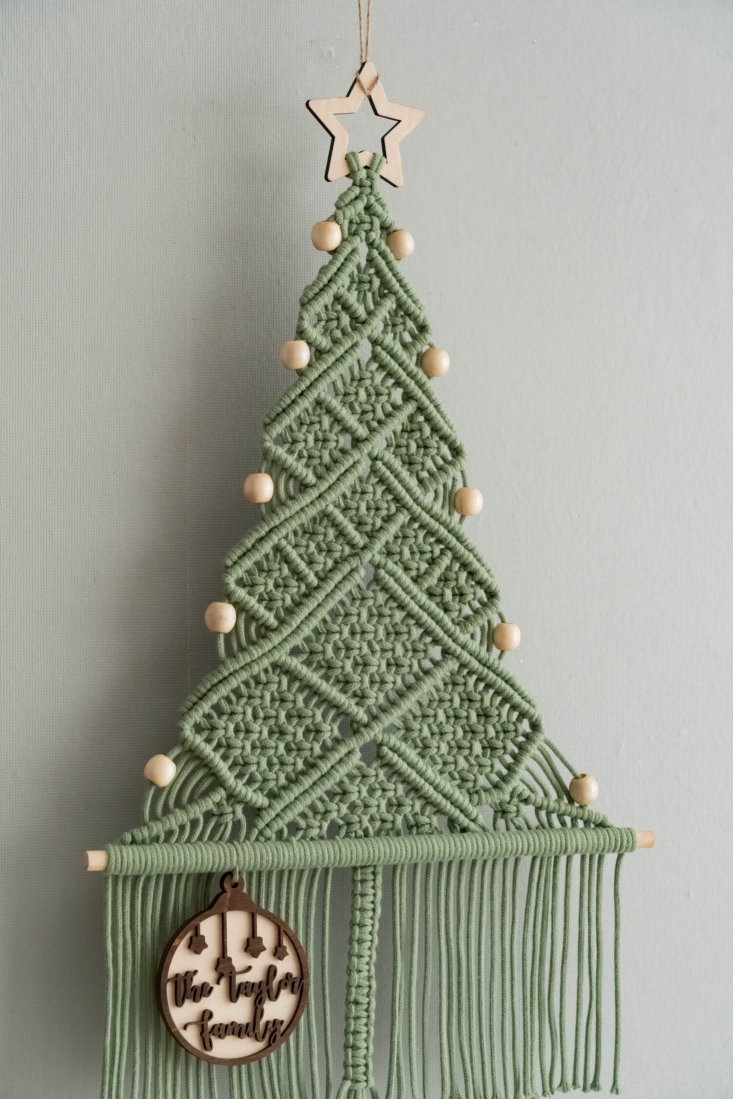 Macrame Beaded Christmas Tree Ornament – Rustic Cotton Cord Decor X33