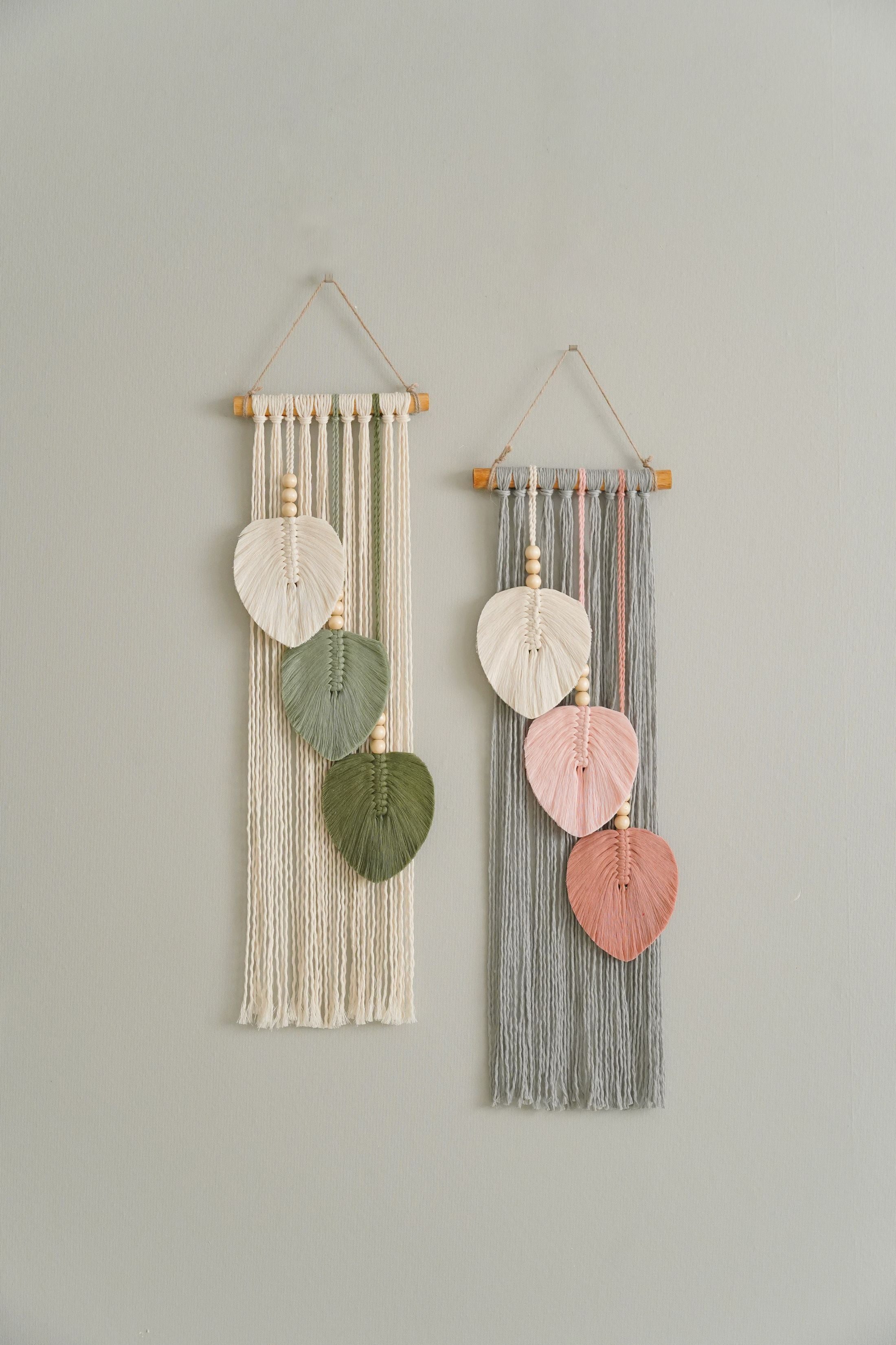 Three Leaves Wall Hanging – Macrame Leaf Decor for Boho V24