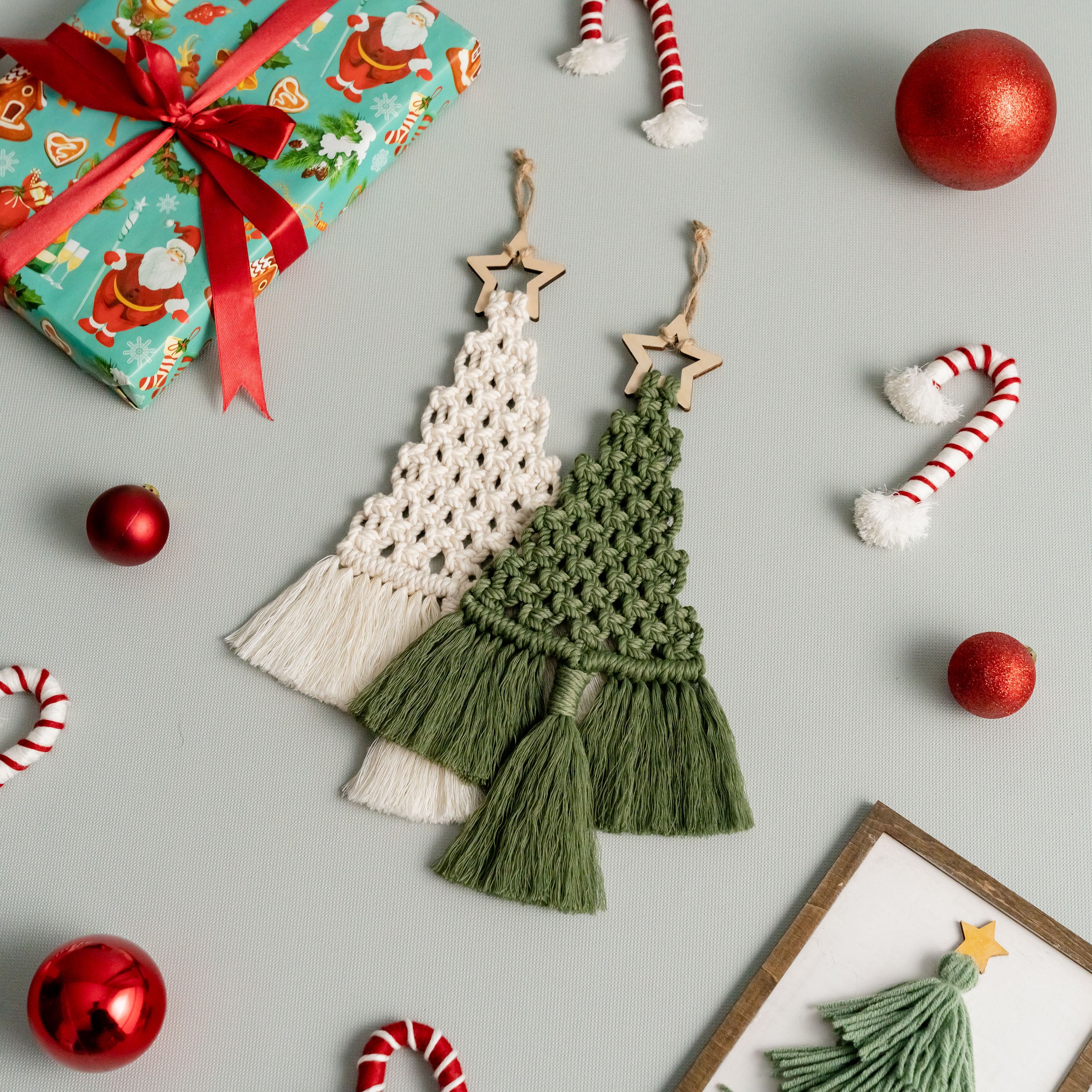 Macrame Honeycomb Tree Ornament – Boho Cotton Yarn Holiday Decor X05