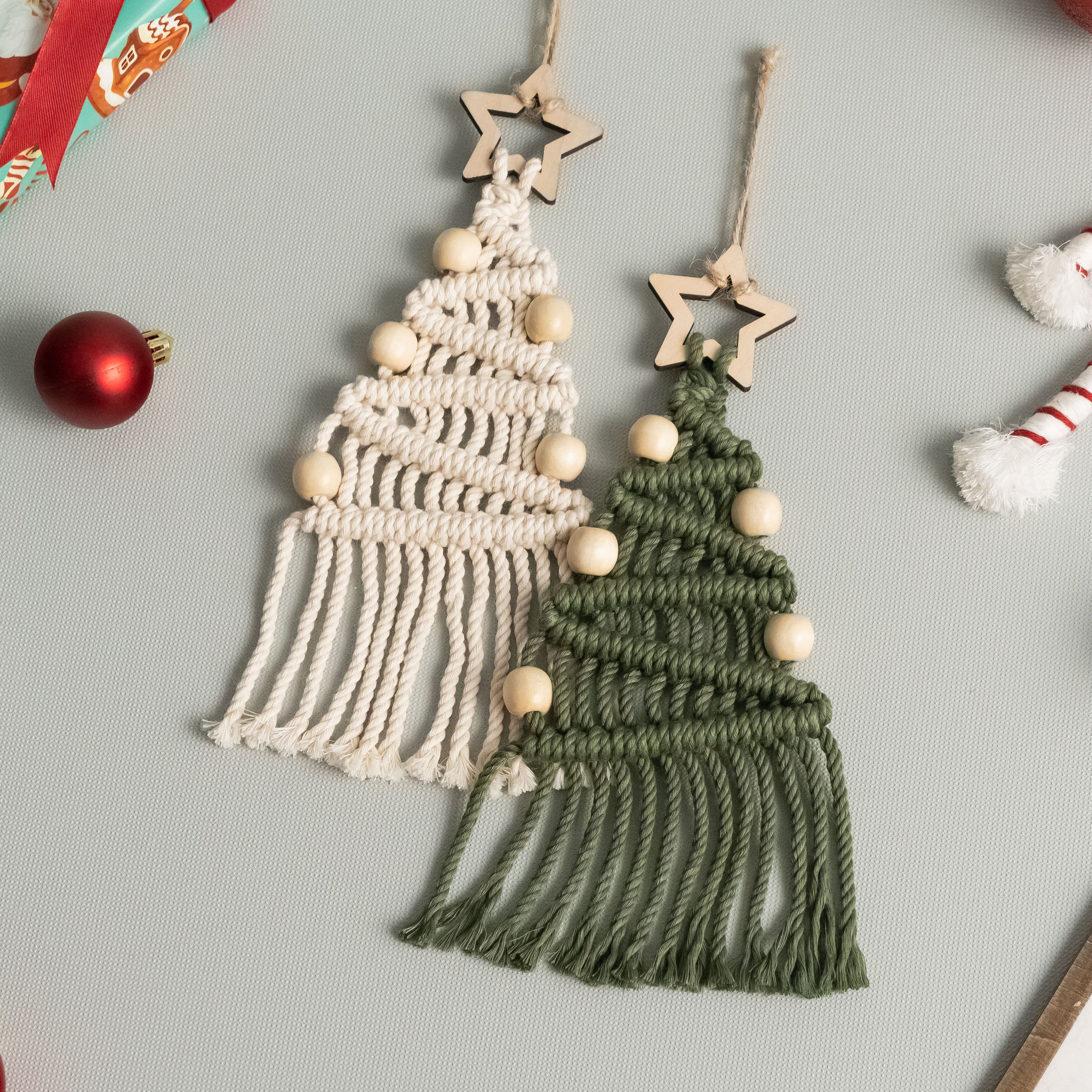 DIY Christmas Tree Macrame Kit – Cotton Cord & Wooden Beads K24