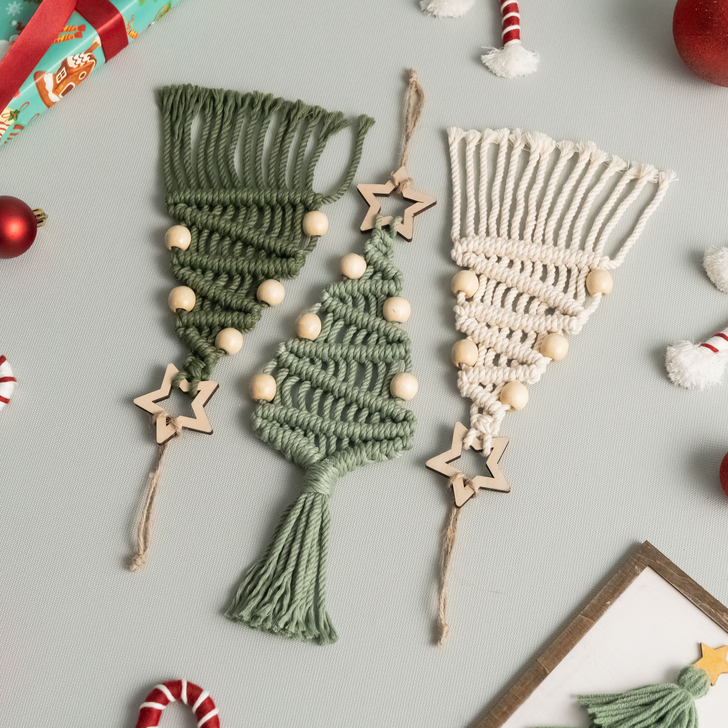 DIY Christmas Tree Macrame Kit – Cotton Cord & Wooden Beads K24