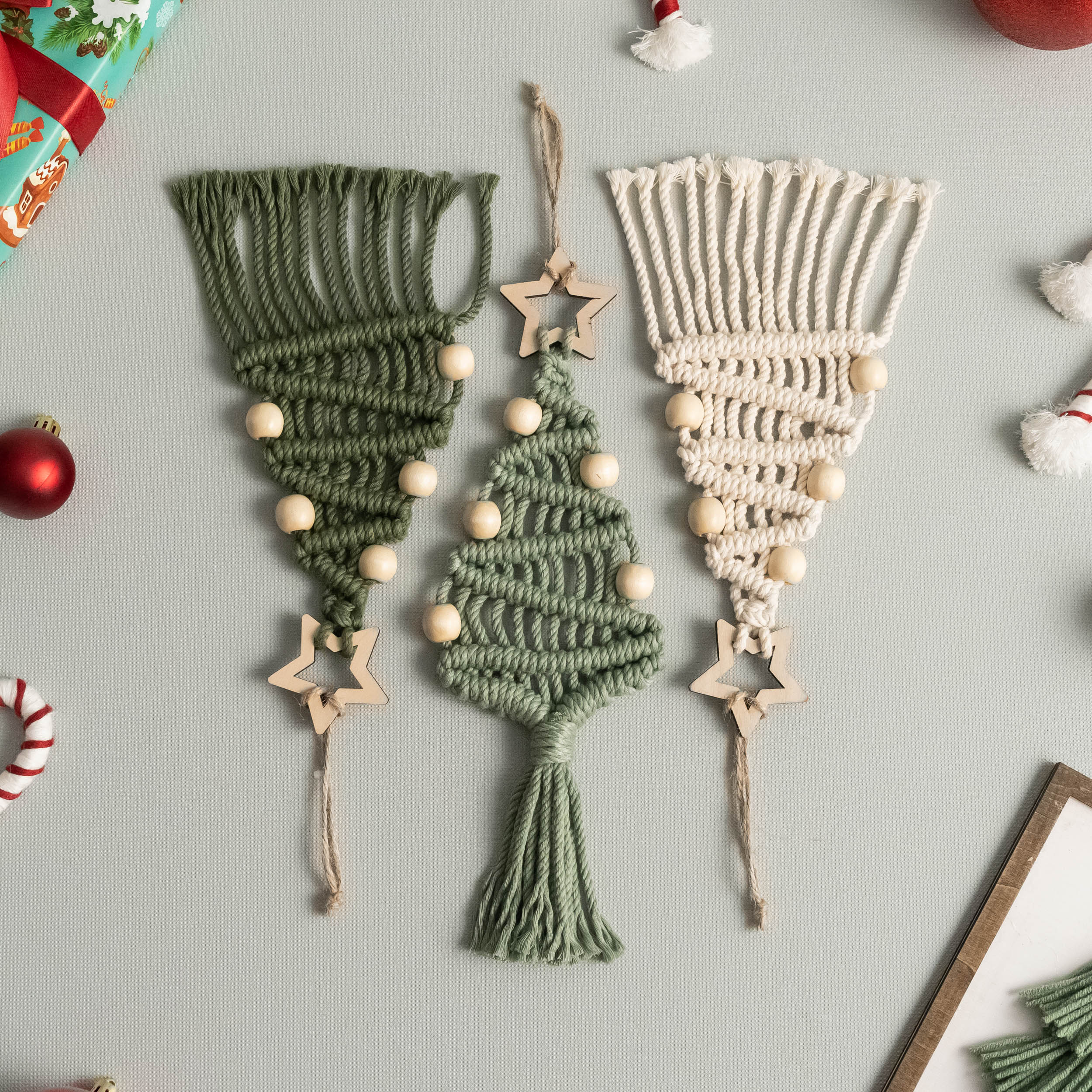 DIY Christmas Tree Macrame Kit – Cotton Cord & Wooden Beads K24