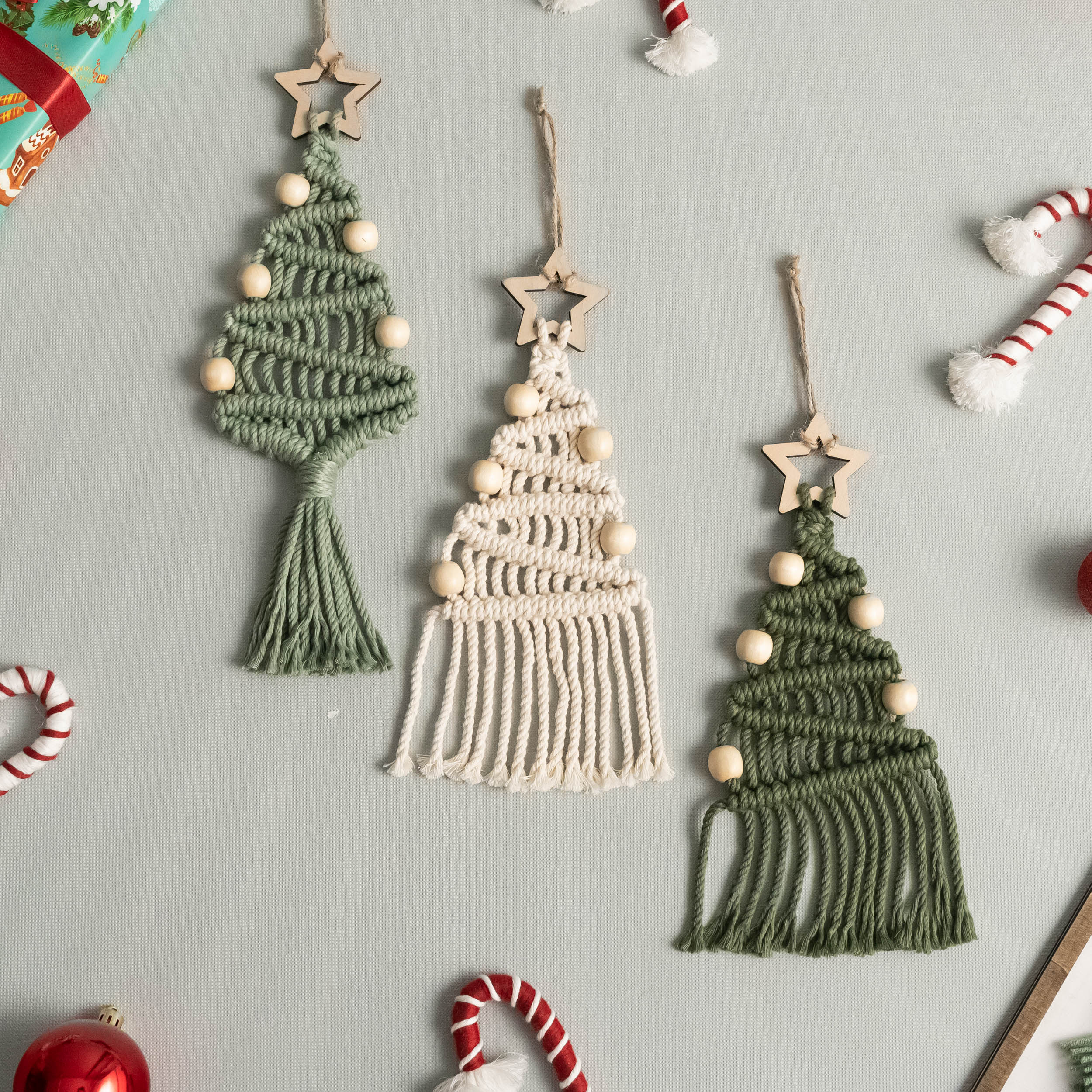 DIY Christmas Tree Macrame Kit – Cotton Cord & Wooden Beads K24