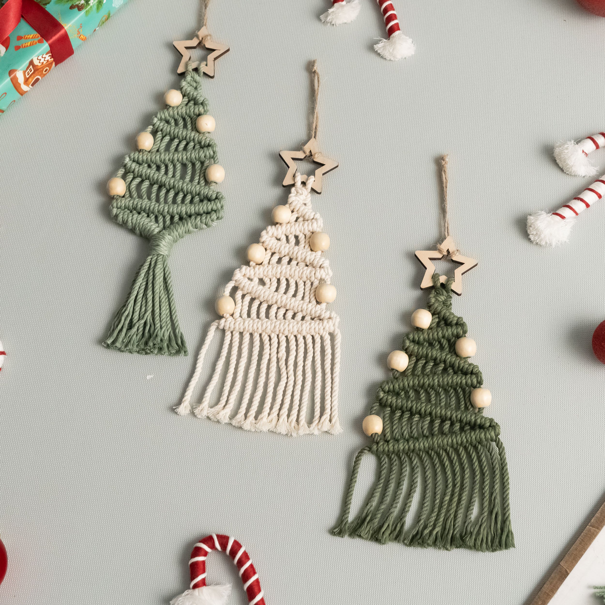 DIY Christmas Tree Macrame Kit – Cotton Cord & Wooden Beads K24