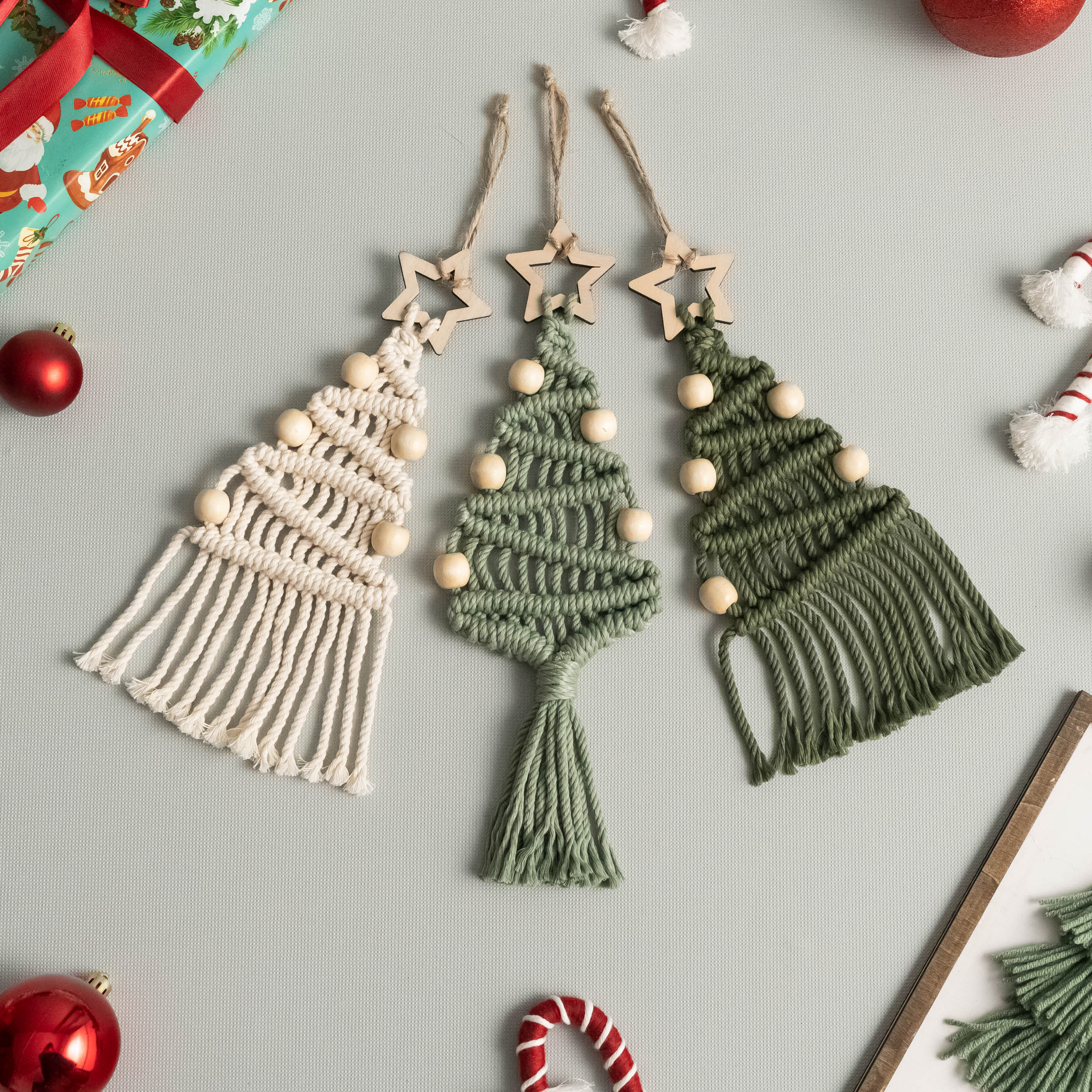 DIY Christmas Tree Macrame Kit – Cotton Cord & Wooden Beads K24