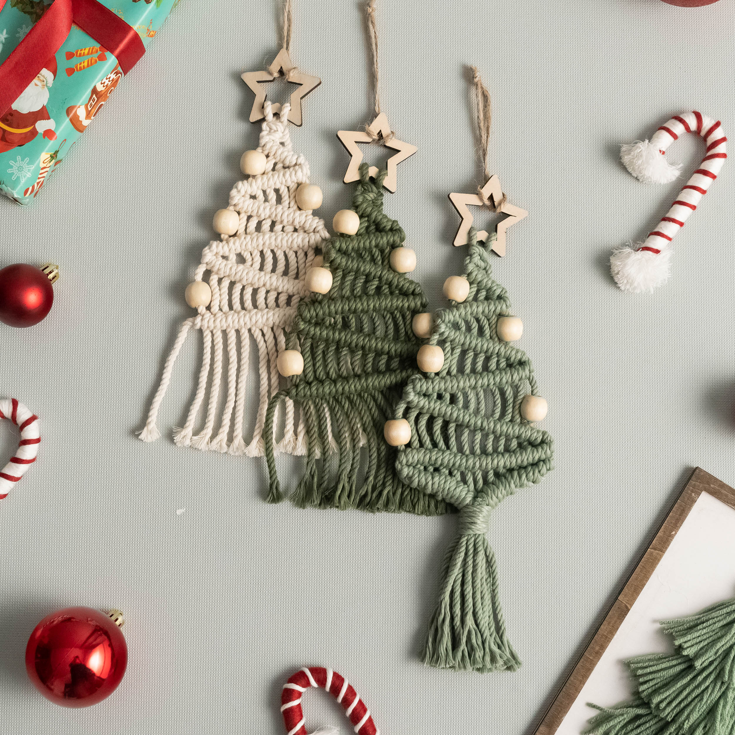 DIY Christmas Tree Macrame Kit – Cotton Cord & Wooden Beads K24