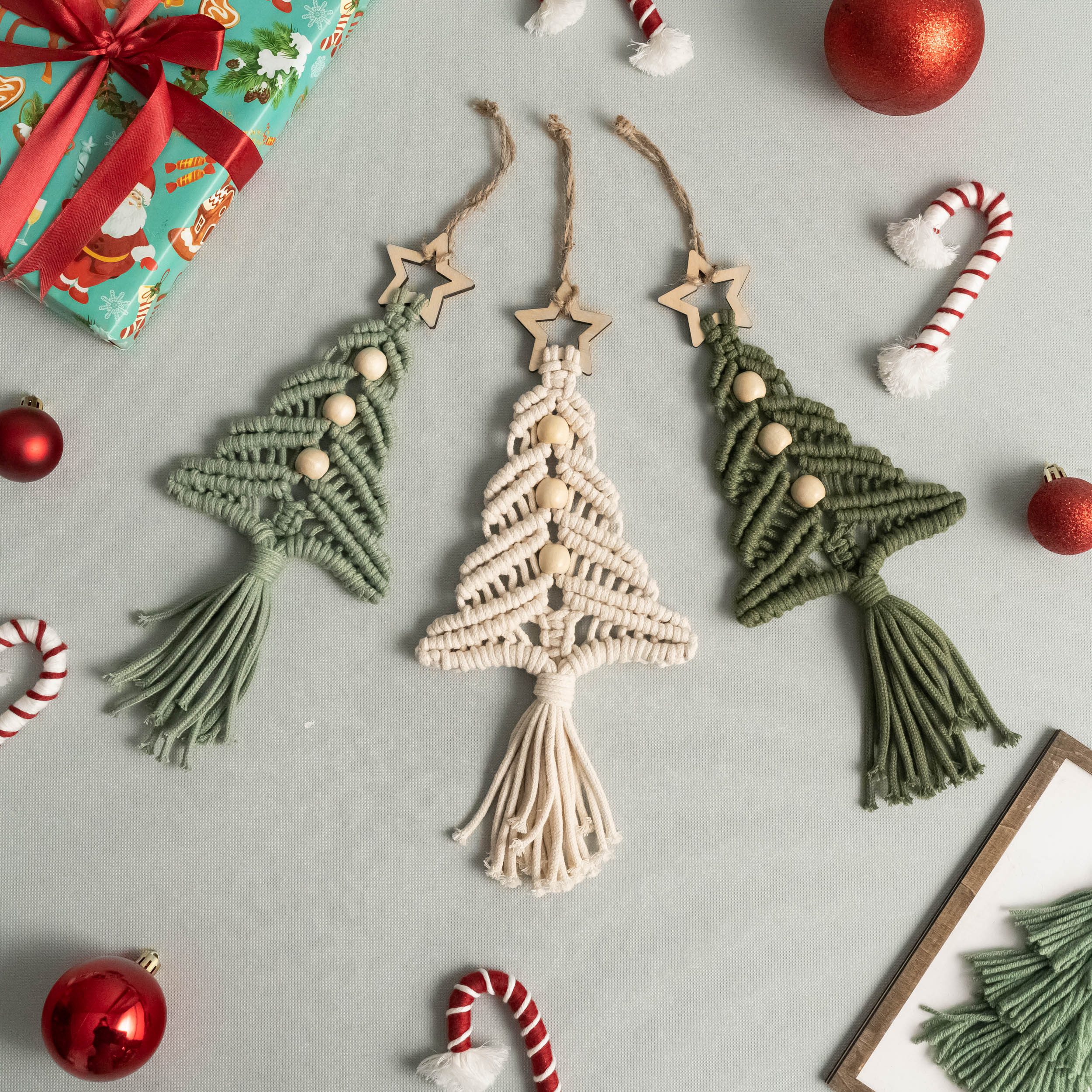 Mini Macrame Christmas Tree DIY Kit – Cotton Ornament Craft Kit K63